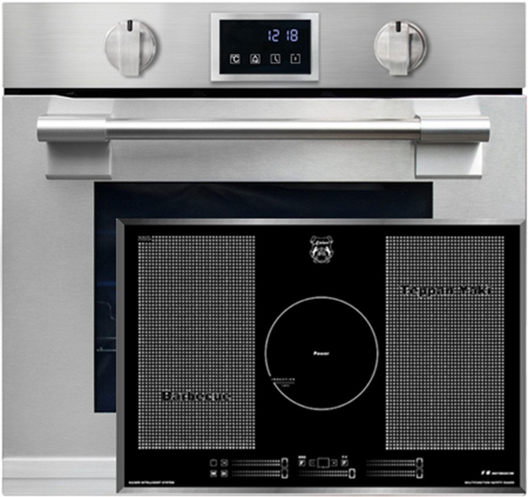 Backofen-Set Herd Set Autark XXL Einbau-Backofen 86L, mit Pyrolyse & AirFry, Touchdisplay, Drehknebel, 11 Funktionen mit Induktions-Kochfeld 77 cm EH 6339+KCT 777 La Perle.