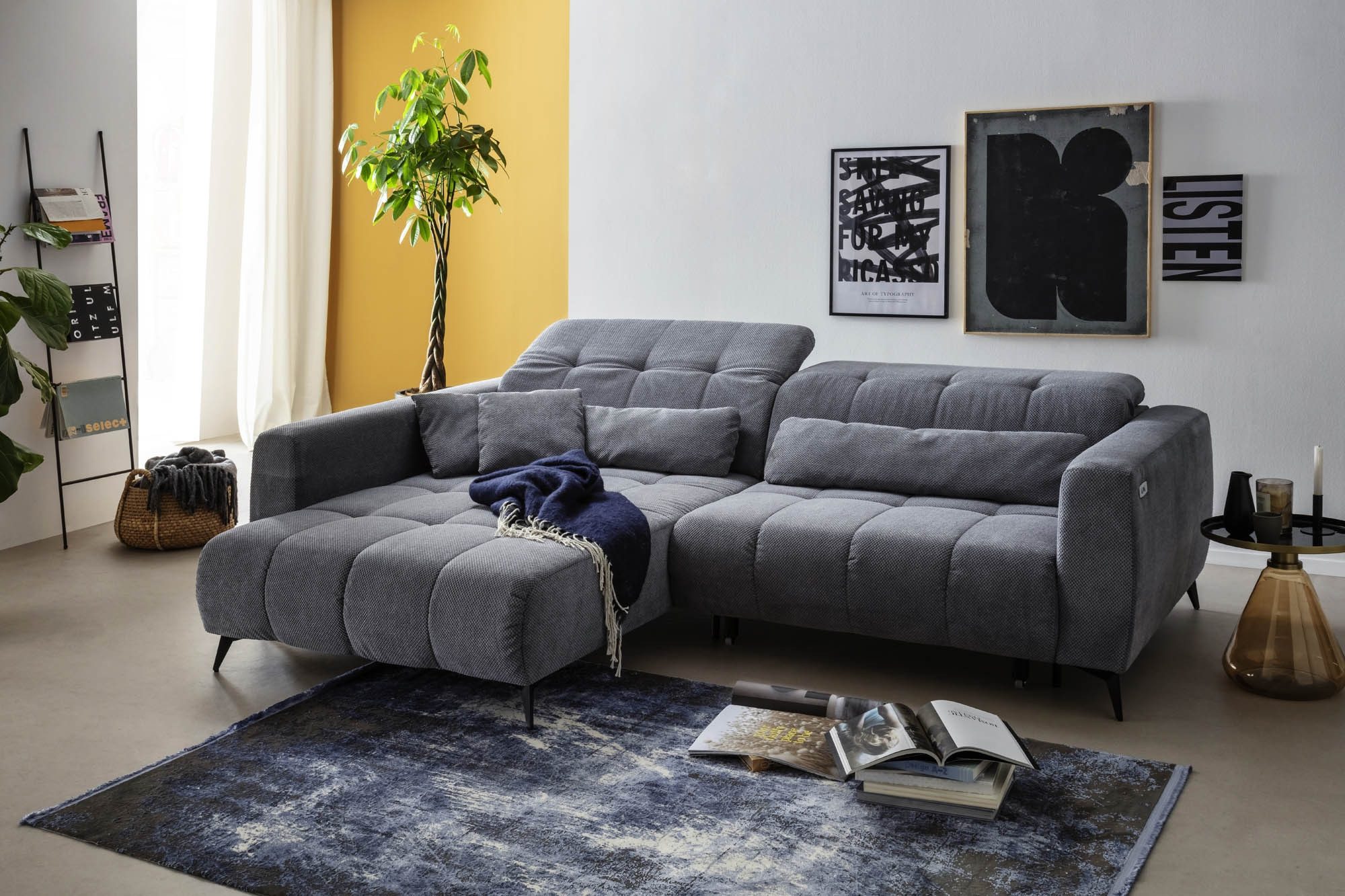 Iwaniccy Polstergarnitur Sitz + Kopfteilverstellung, dunkelgrau - 286x80x203cm (BxHxT)