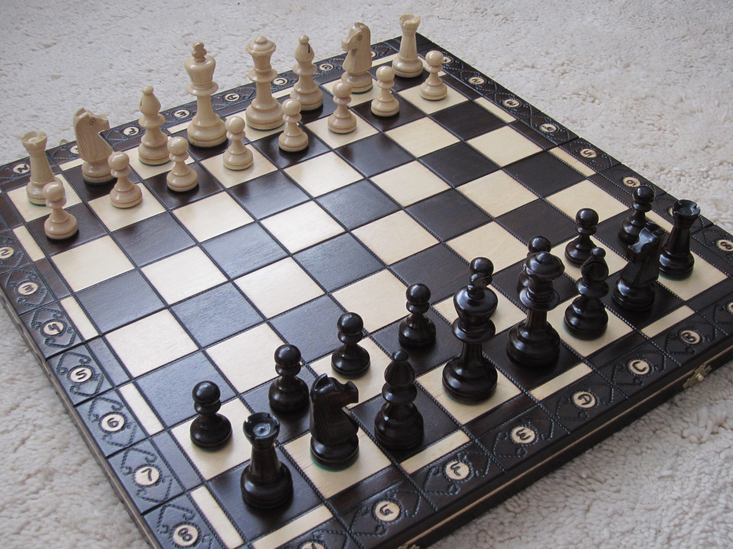 Holzprodukte Spiel Schach Schachspiel Consul Schachbrett 48 x 48 cm SET braun schwarz