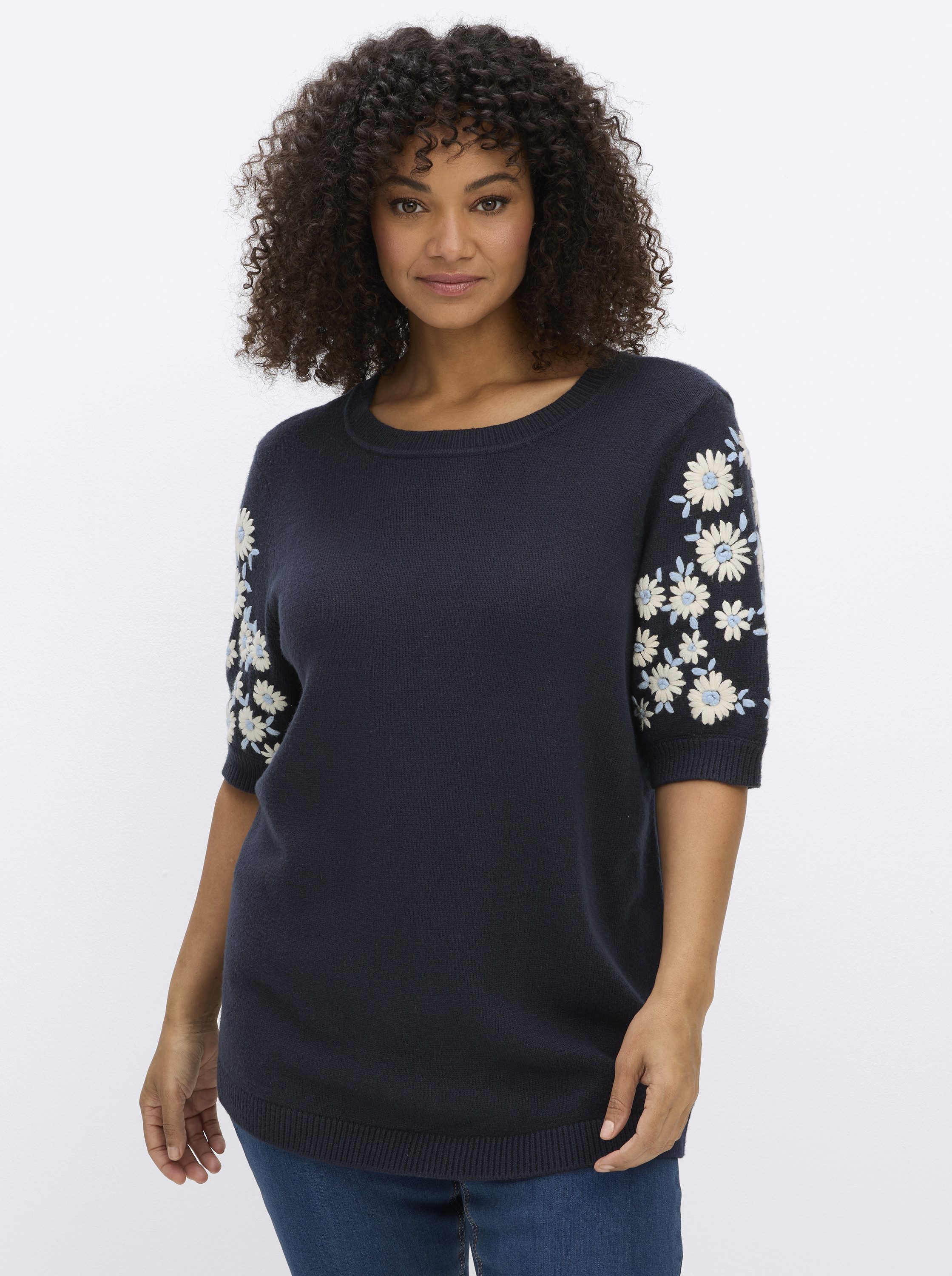 Sheego Strickpullover Kurzarm-Pullover Kurzarm Jersey