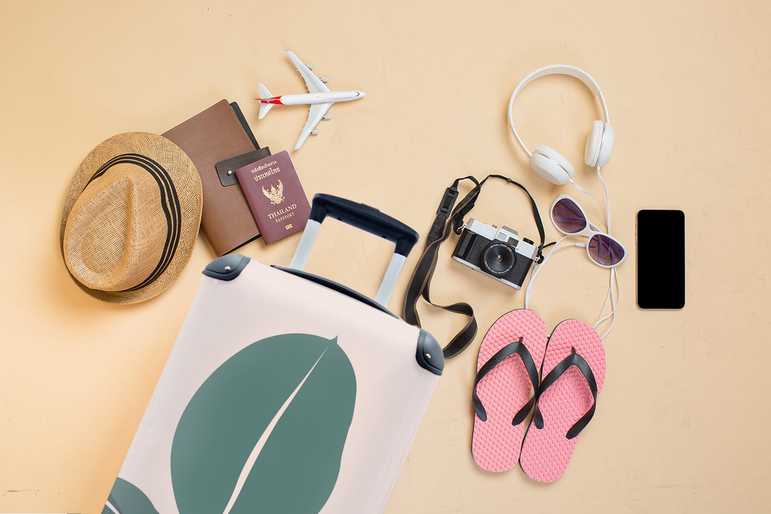 Reisetasche 4 Pastell, - Rollen, Blätter rollen, MuchoWow Ferien, Handgepäck Reisekoffer für mit Handgepäckkoffer Sommer - Trolley,