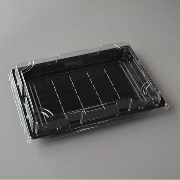 Einwegschale 300 Stück Sushi Schalen OP 3.0 mit Deckel (263×190×30 mm), mit wellenförmigen Boden, Sushi Box Verpackung Sushi Tray