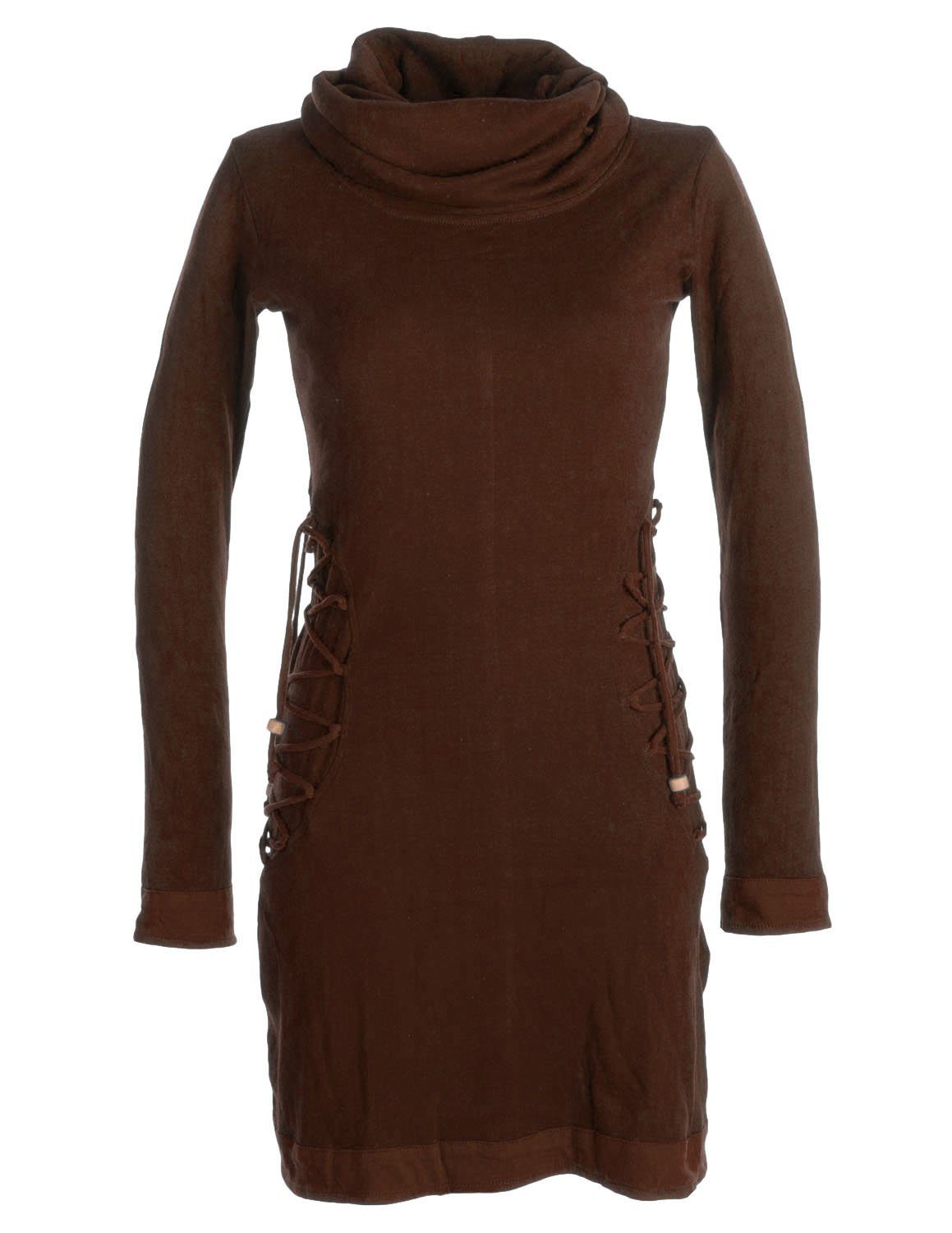 Jerseykleid Kleid mit langem Kapuzenkragen und Schnürungen