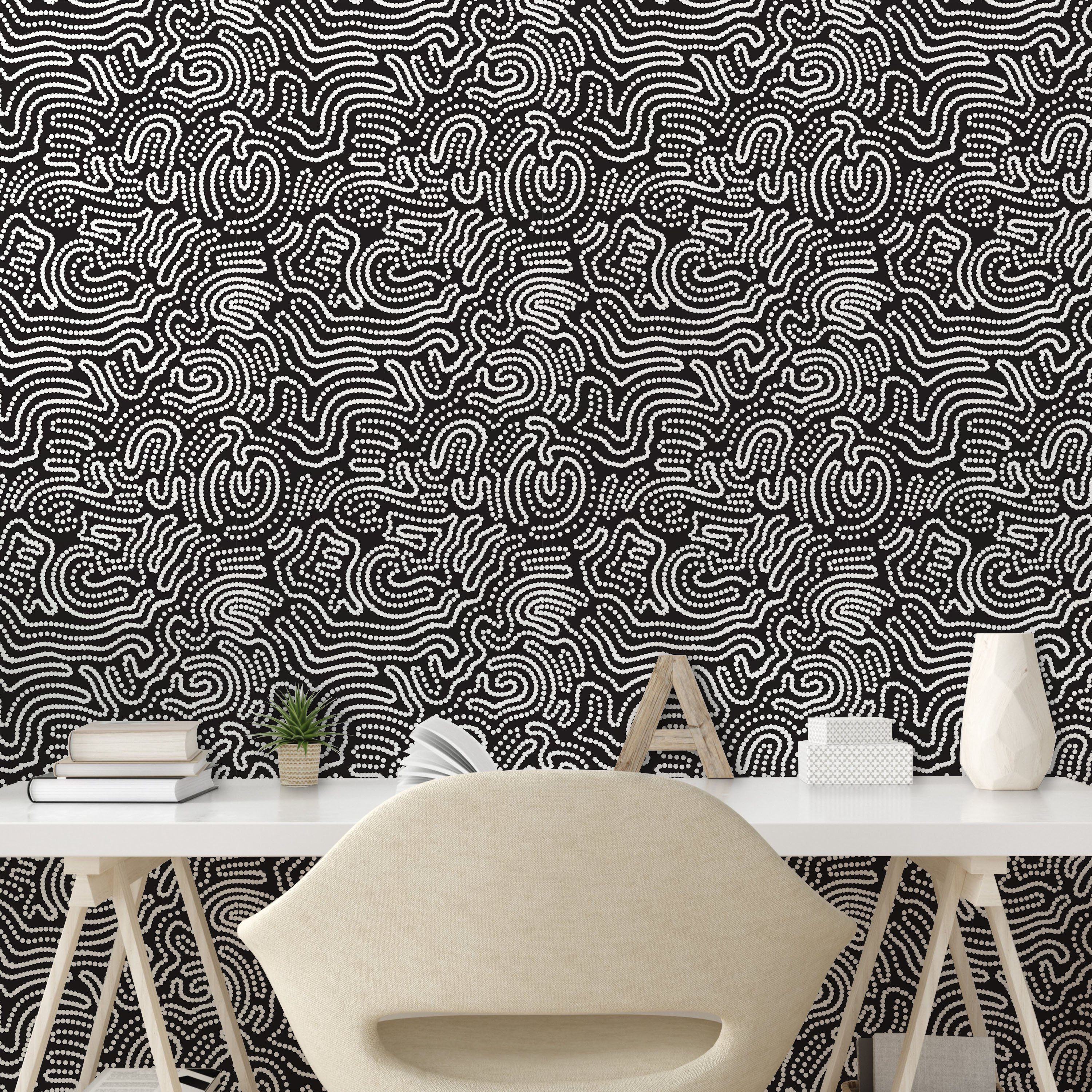 Abakuhaus Vinyltapete Linien weiß Wohnzimmer und Zufällige selbstklebendes Küchenakzent, gepunktete Schwarz
