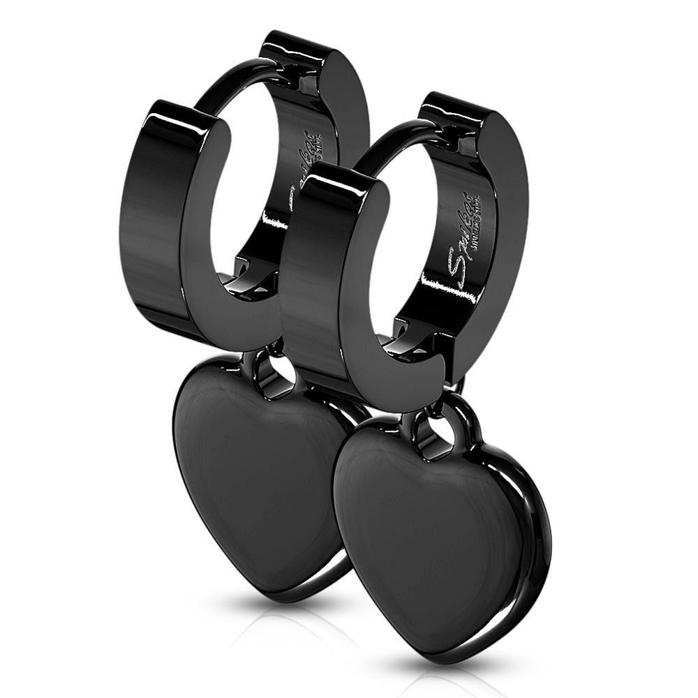 Creolen-Set Creolen mit Herzanhänger schwarz aus Edelstahl Damen