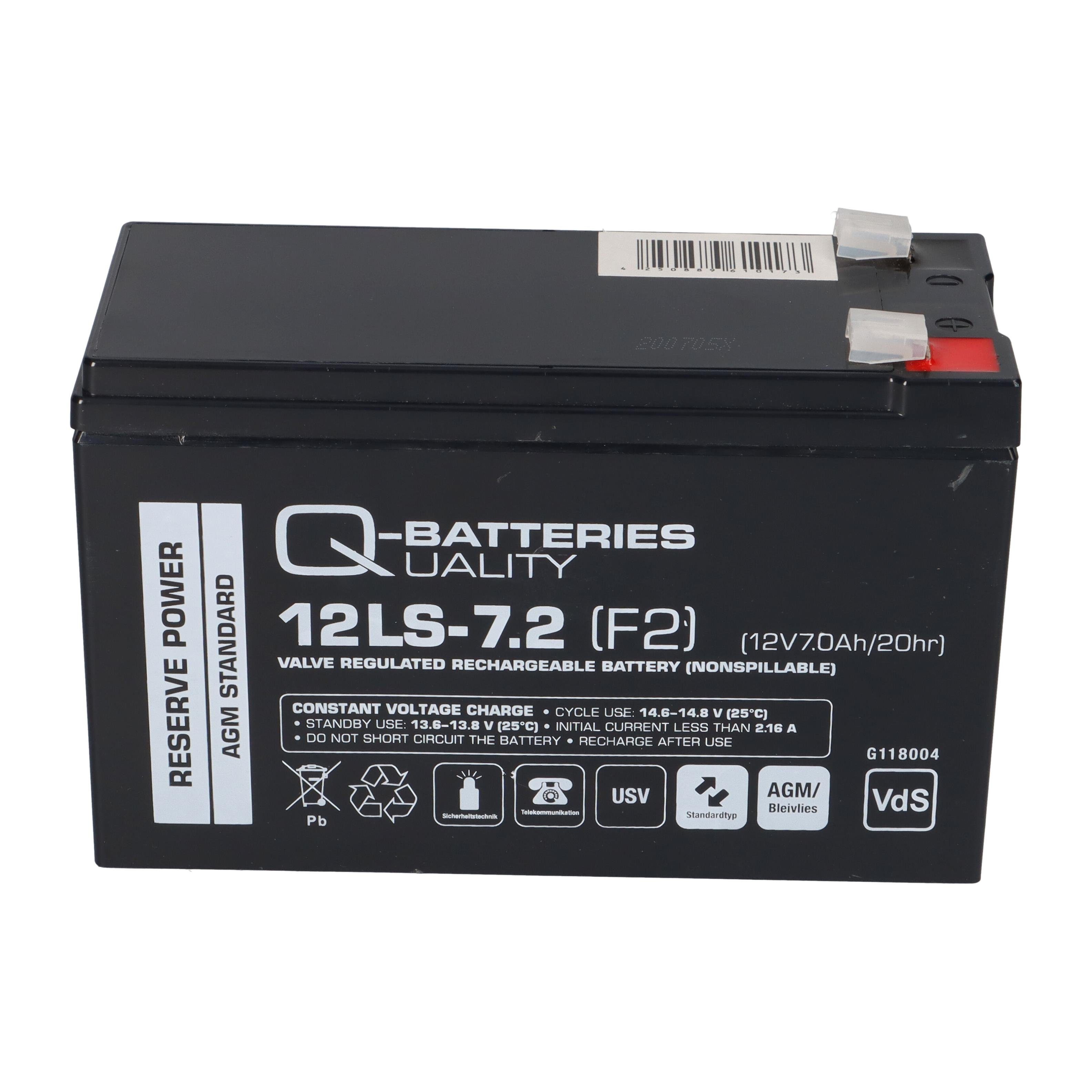 Q-Batteries F2 12LS-7.2 VRLA Q-Batteries 7,2Ah VdS Bleiakkus / mit AGM 12V Blei-Vlies-Akku