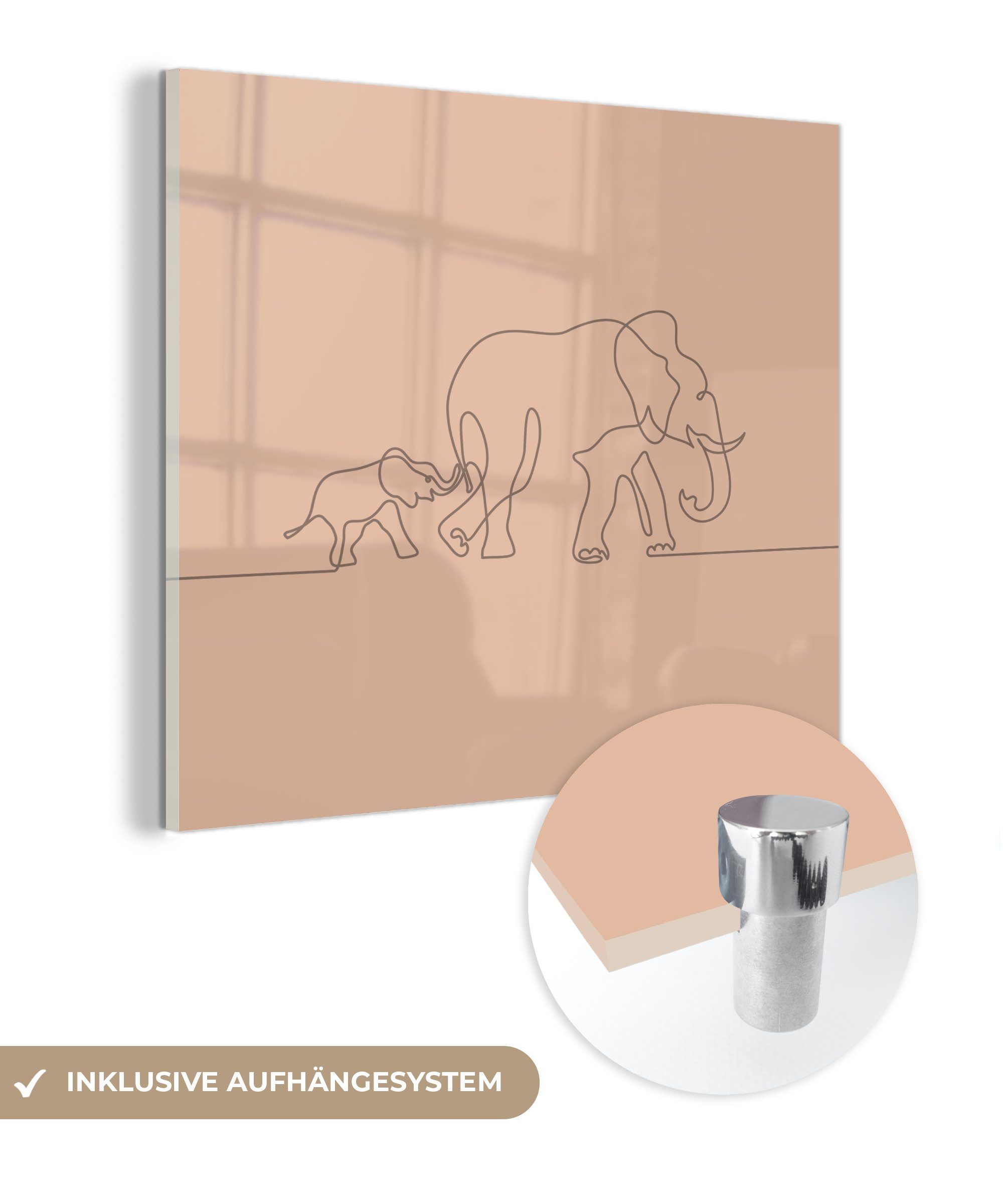 MuchoWow Acrylglasbild St), - auf Wandbild Elefanten - Bilder Minimalismus - (1 Wanddekoration Glas - Einfach, Foto Glasbilder Glas auf 