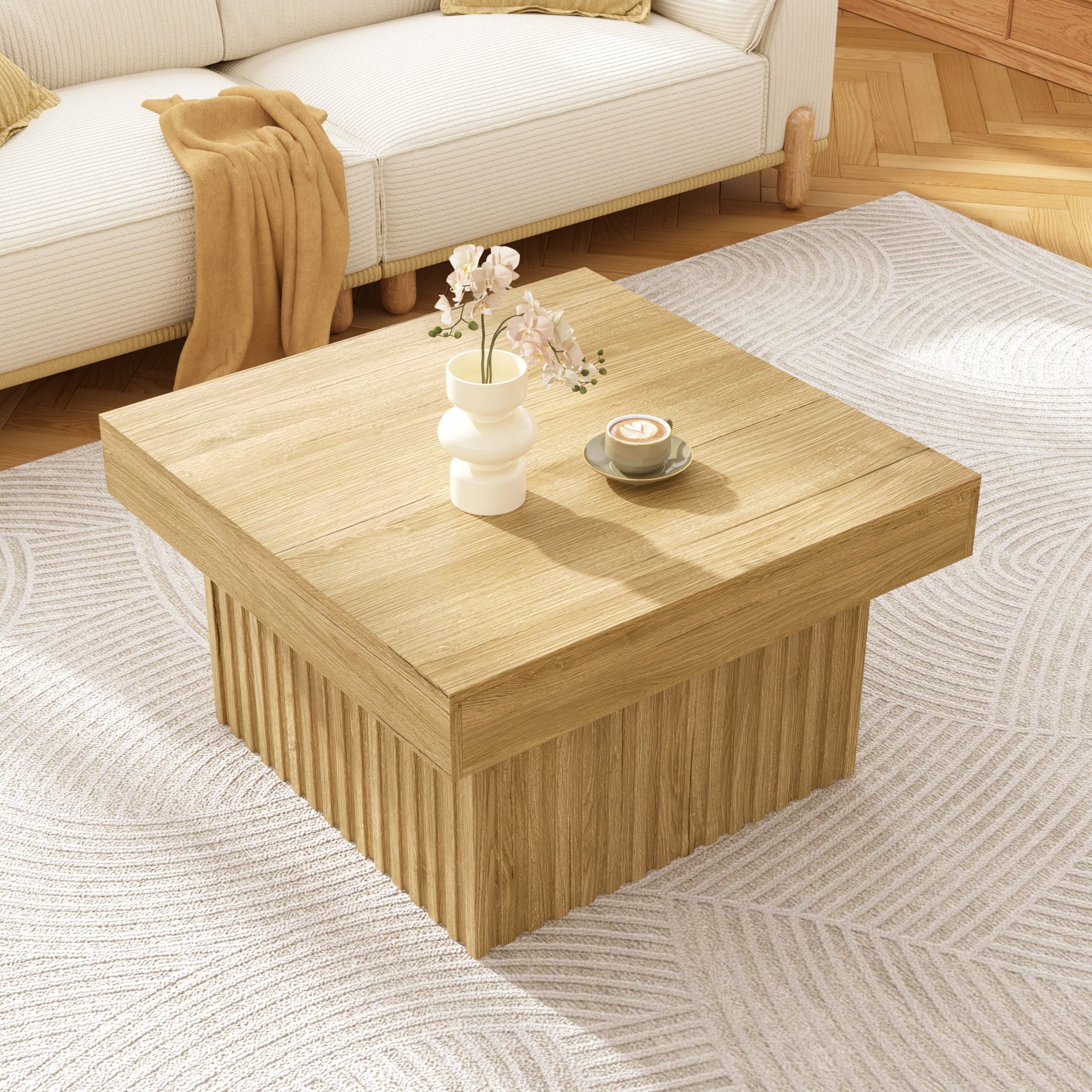 Merax Couchtisch Holz Satztisch Wohnzimmertisch (1-St), Wohnzimmertisch Kaffeetisch, 79×79×46cm