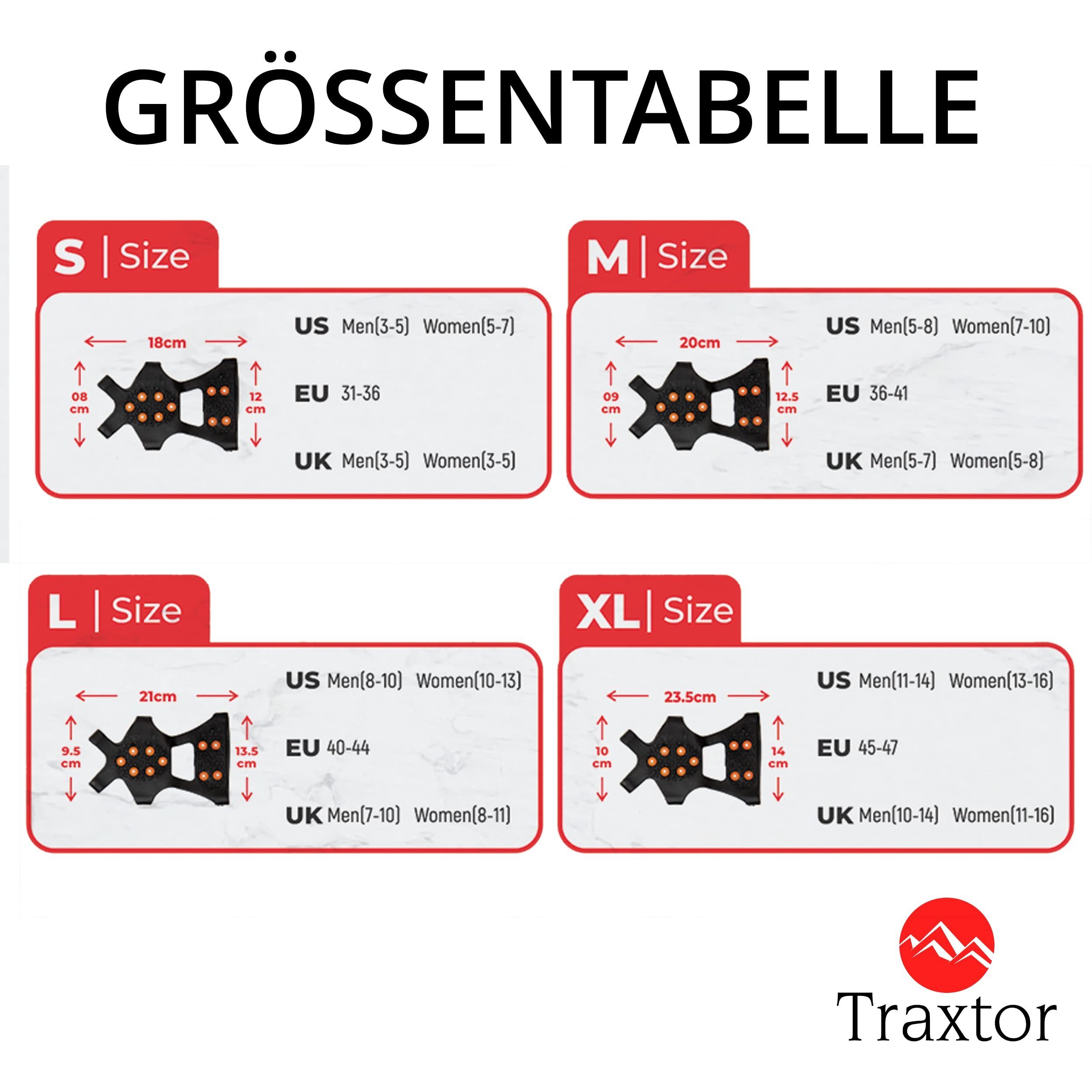 Traxtor Spikes Schuhspikes Anti-Rutsch - Schuhkrallen für Eis und Schnee (Schuhspikes), Steigeisen für Gleitschutz bei Glatteis inkl. 15 Spikes