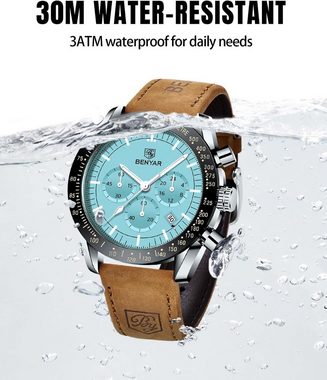 BENYAR Fur Herren Analog Quarz Chronograph 30M Wasserdicht Leuchtende Datum Watch, Lässig Business Designer Klassische Elegantes Geschenk Designer