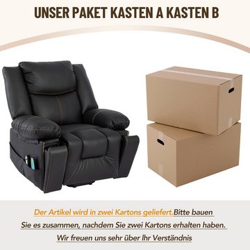 Merax TV-Sessel elektrisch mit Seitentaschen und Getränkehälter, Kunstlederbezug, Massagesessel mit Aufstehhilfe und Wärmefunktion, Fernsehsessel