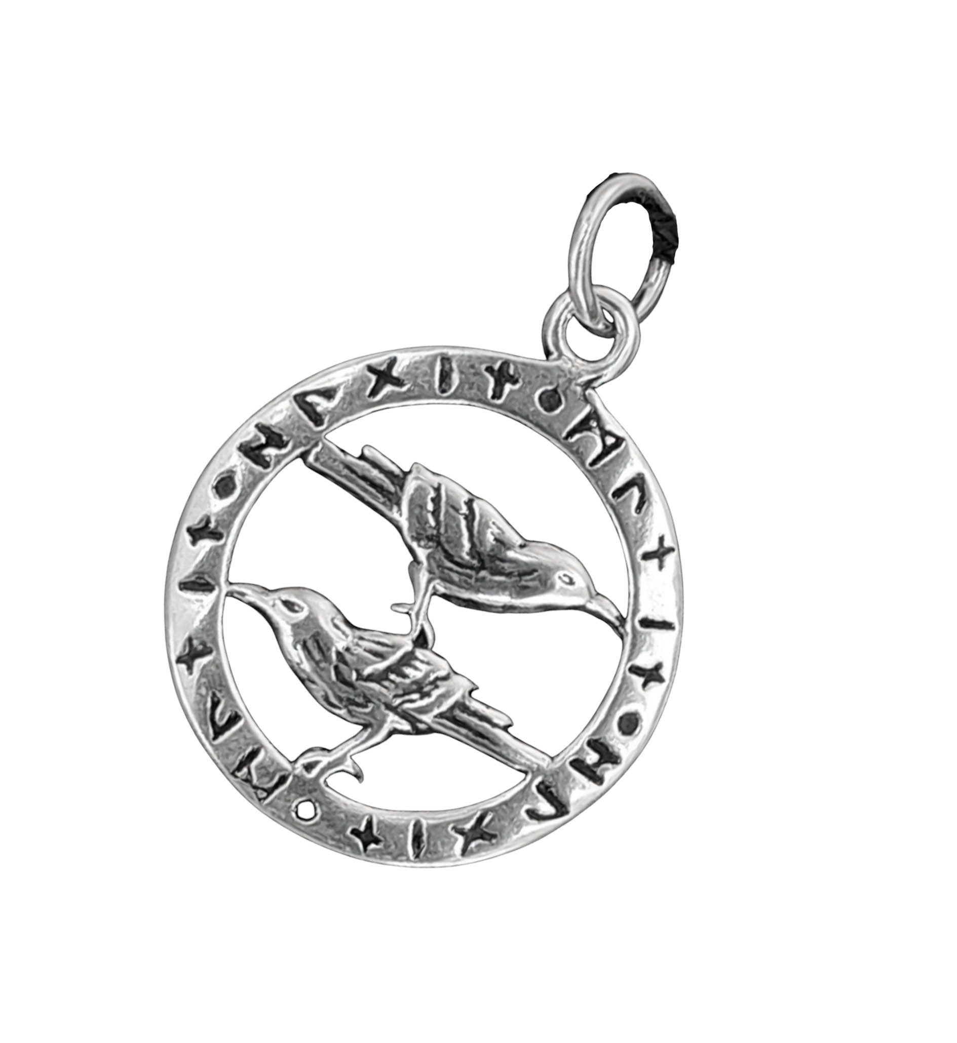 Kiss of Leather Kettenanhänger Odins Raben Hugin Munin Anhänger 925 Sterling Silber Namen Runen Ring