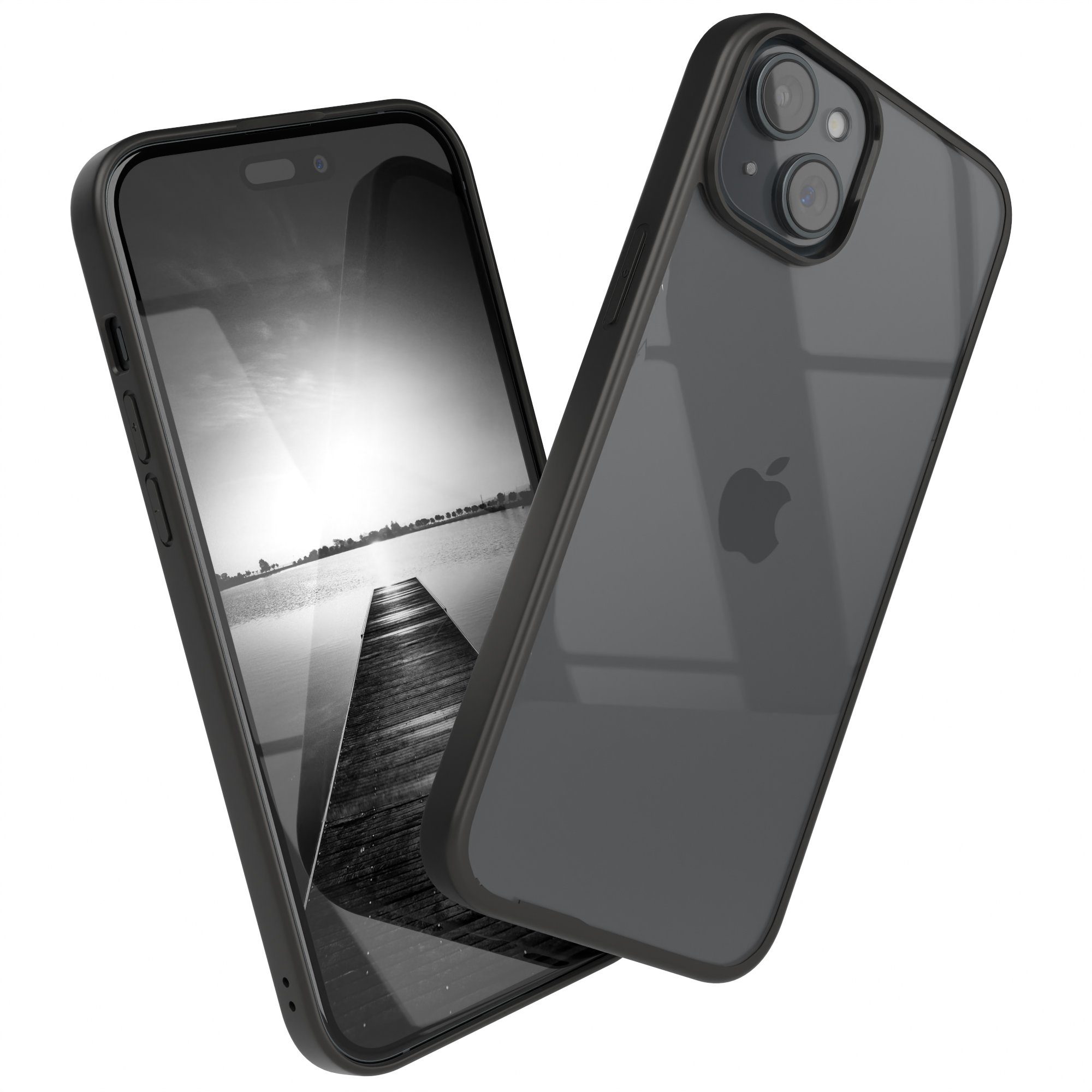EAZY CASE Handyhülle Bumper Case für Apple iPhone 15 Plus 6,7 Zoll, Hülle Durchsichtig kratzfest Back Cover mit Displayschutz Schwarz