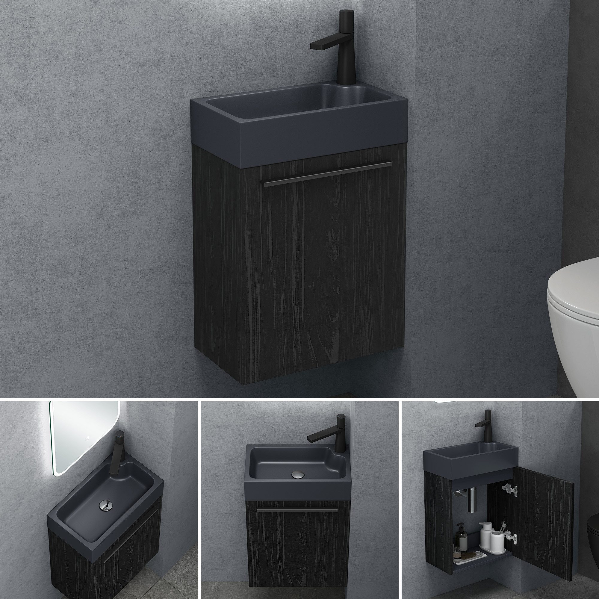 doporro Badmöbel-Set Waschtisch mit Unterschrank Soft-Close Gäste-WC 46cm Pisa