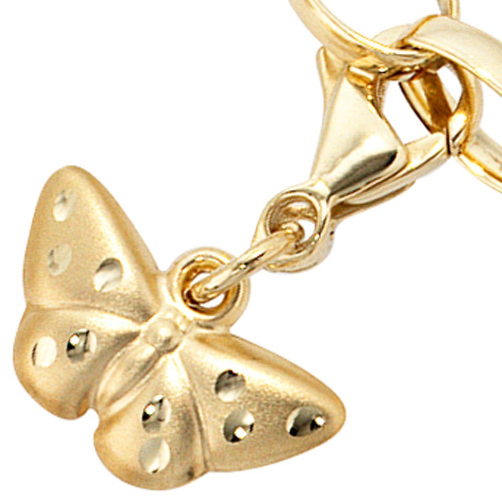 Schmuck Krone Perlenanhänger Charm Schmetterling aus 333 Gold mattiert, Gold 333