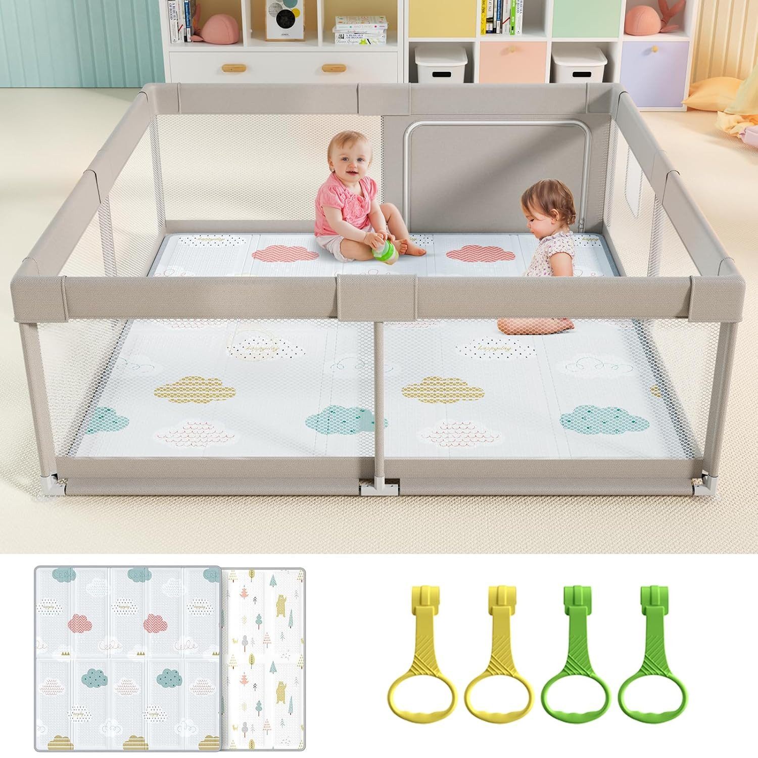 MC Star Laufstall mit Matte - 150x150 cm XXL Laufgitter Baby Playpen günstig online kaufen