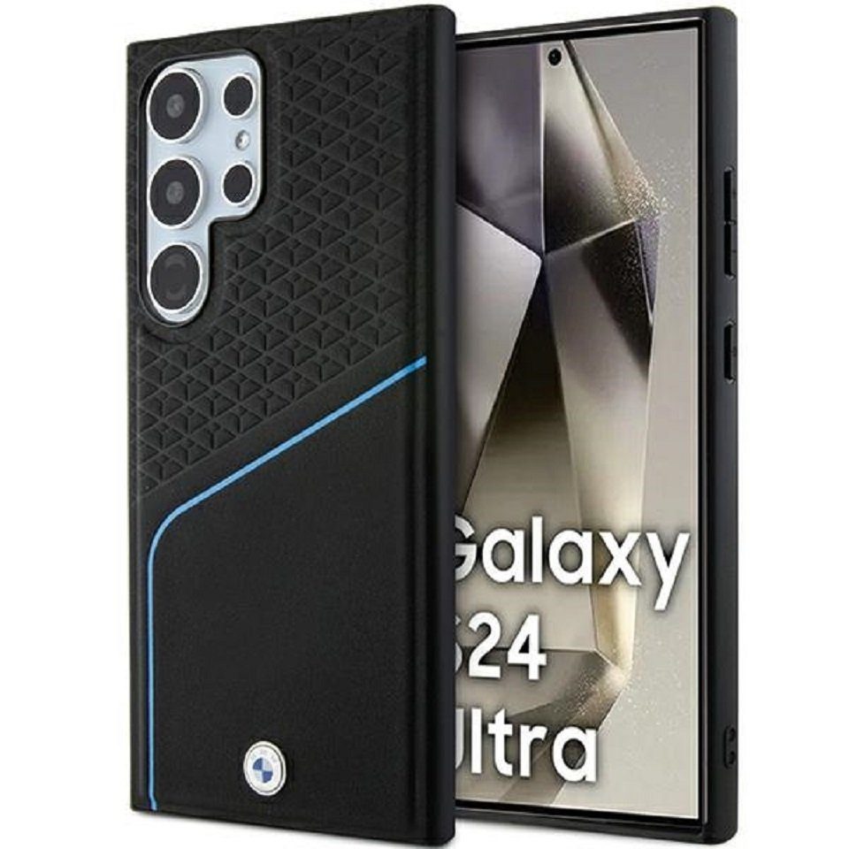 BMW Handyhülle Case Galaxy S24 Ultra MagSafe Echtleder schwarz blau 6,8 Zoll, Kantenschutz