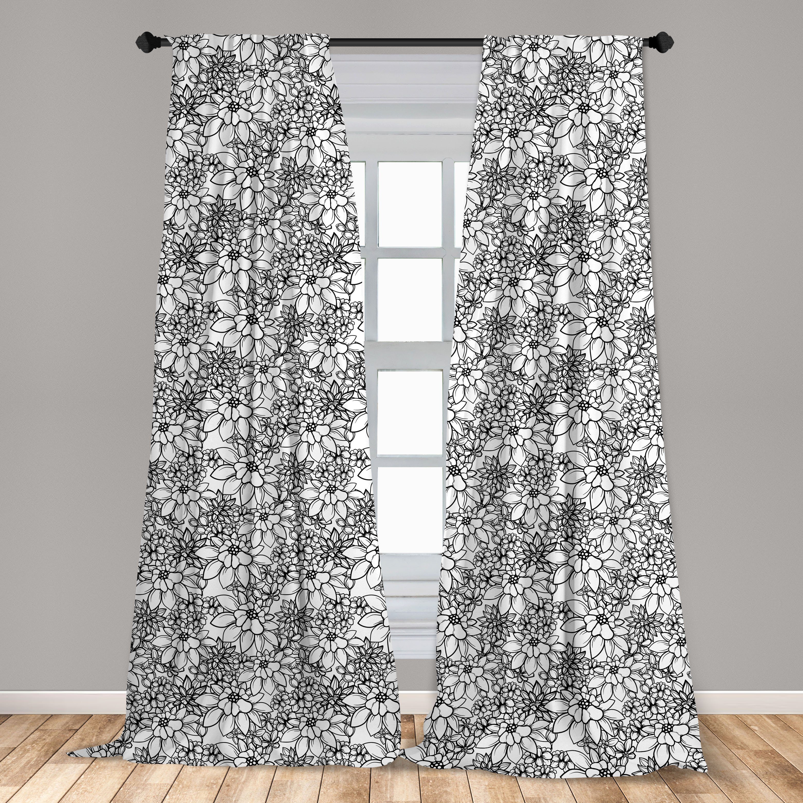 Vorhang Blumenweinlese Schlafzimmer Dekor, für Abakuhaus, Graphical Microfaser, Gardine monotone Wohnzimmer