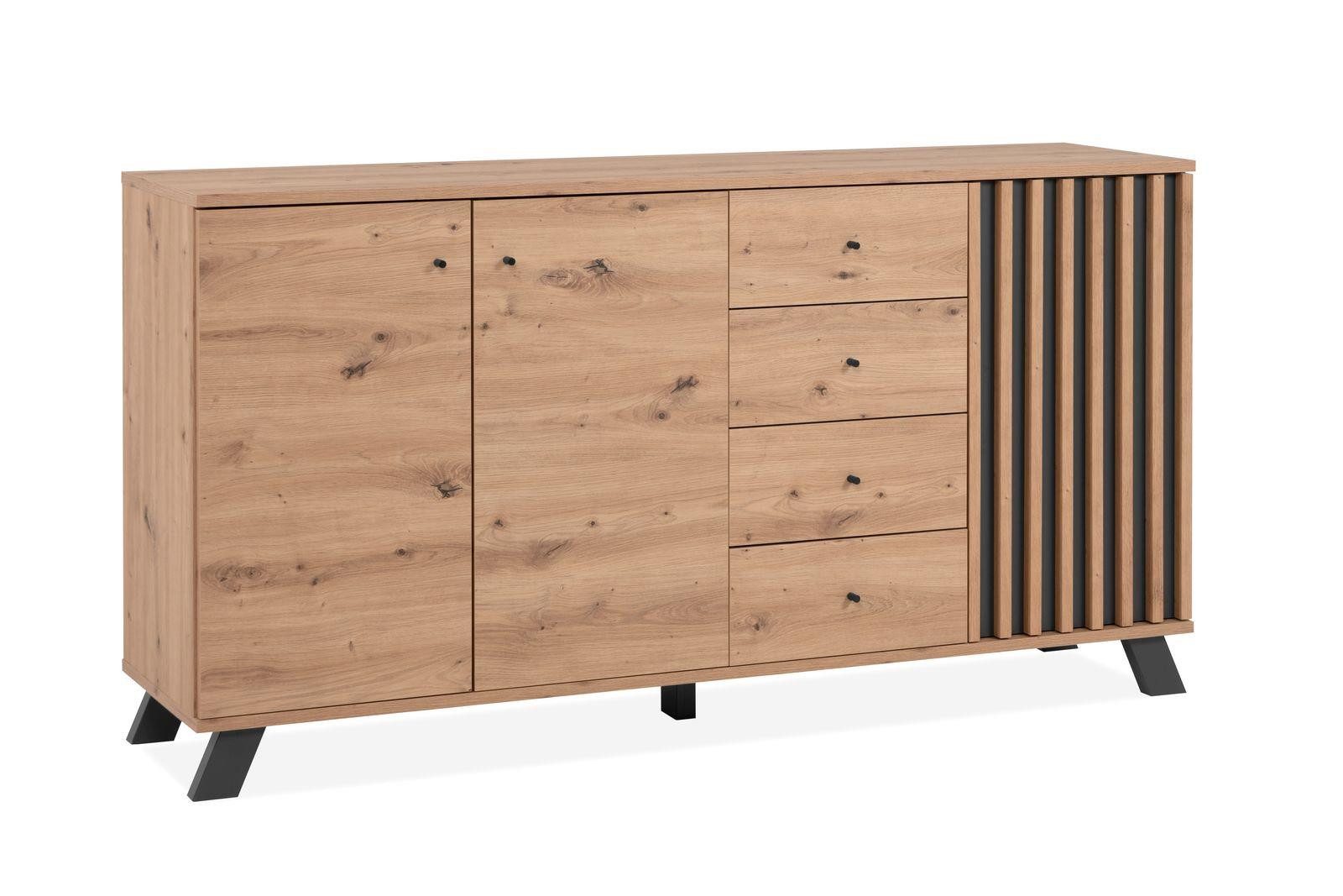 möbelvita Sideboard Sideboard Jakarta 51C in Artisan Oak / Anthrazit - mit Einlegeböden