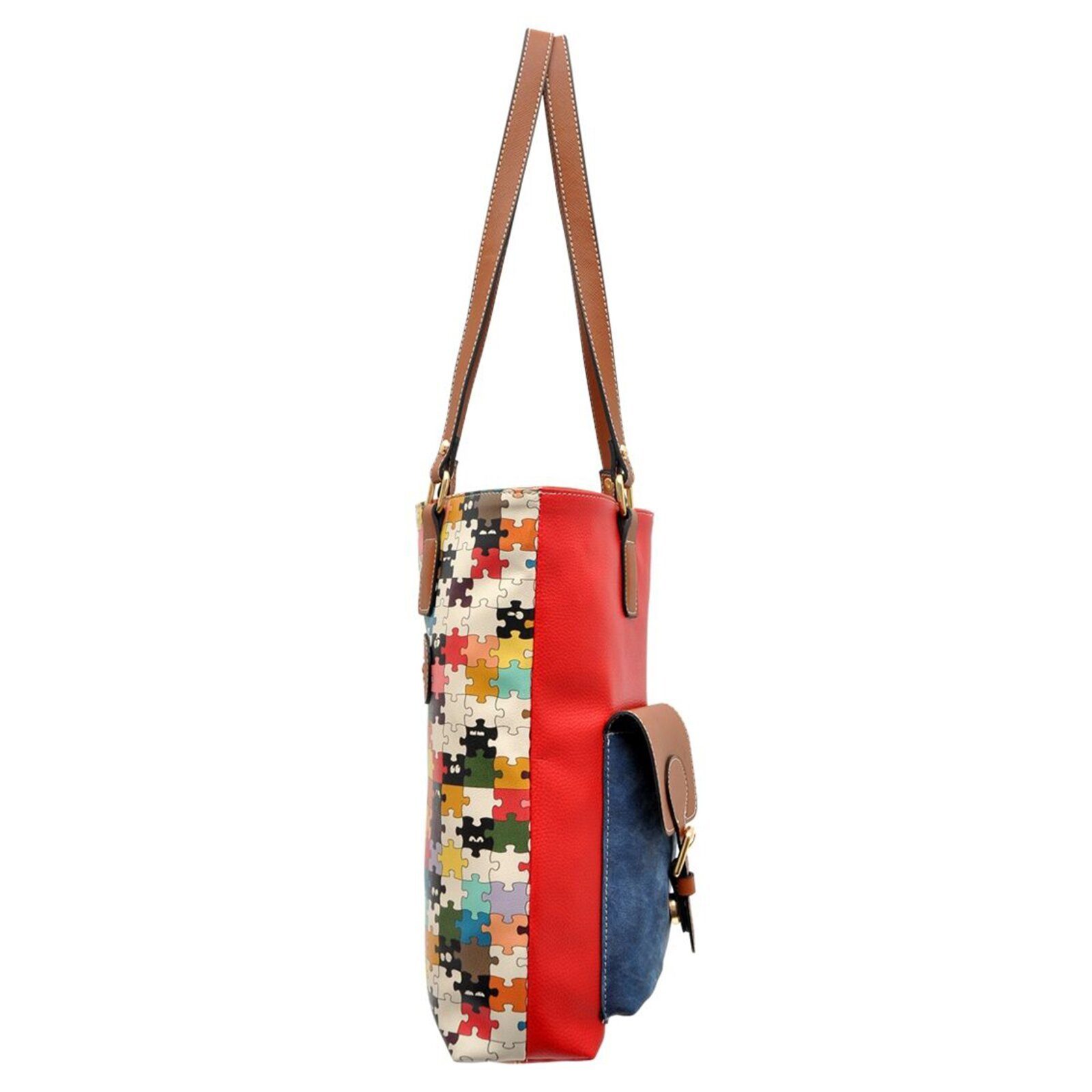 DOGO Umhängetasche Multi Pocket Bag Shopper-Tasche In The Puzzle Damen, Handgefertigt