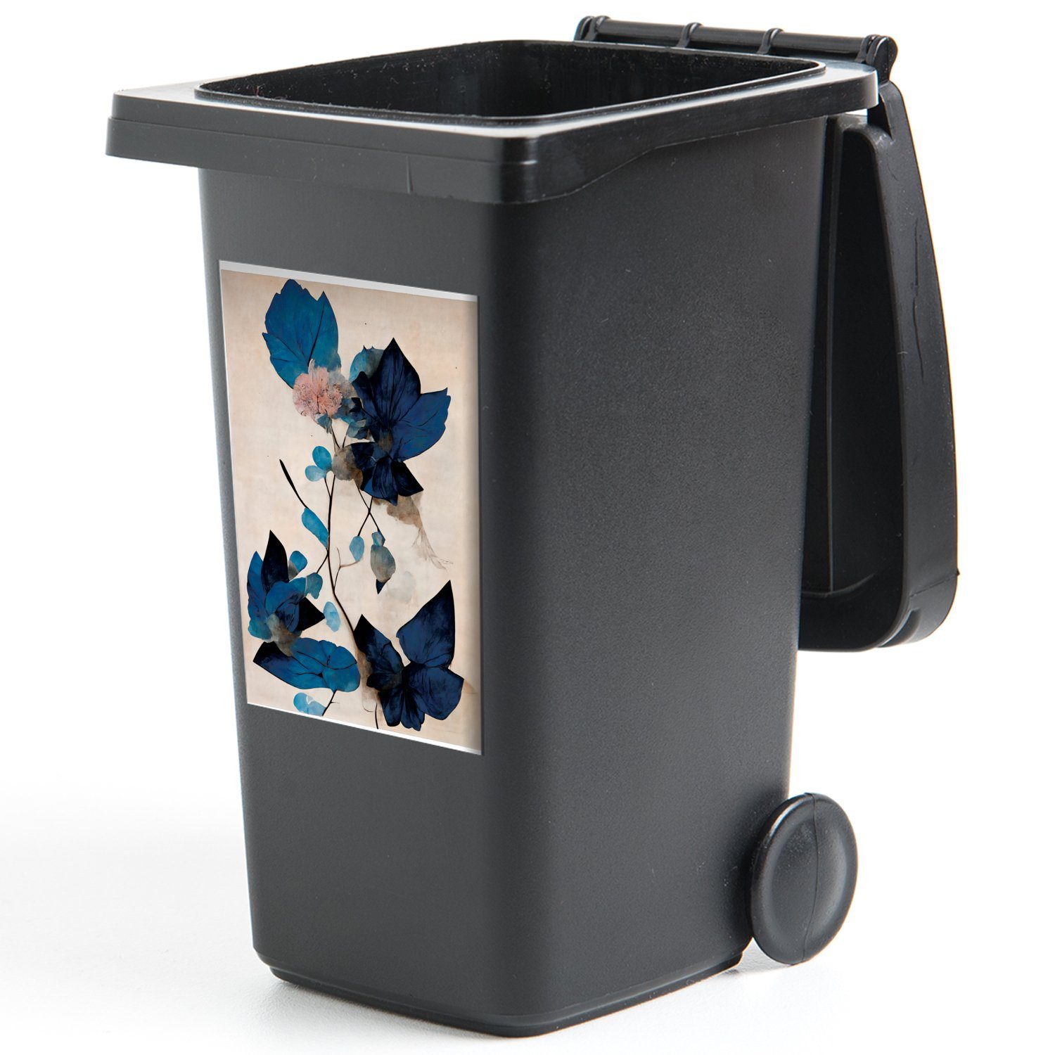 (1 Blumen St), Mülleimer-aufkleber, Blau Abfalbehälter - Container, - - Pflanzen Sticker, MuchoWow Wandsticker Blätter Mülltonne,
