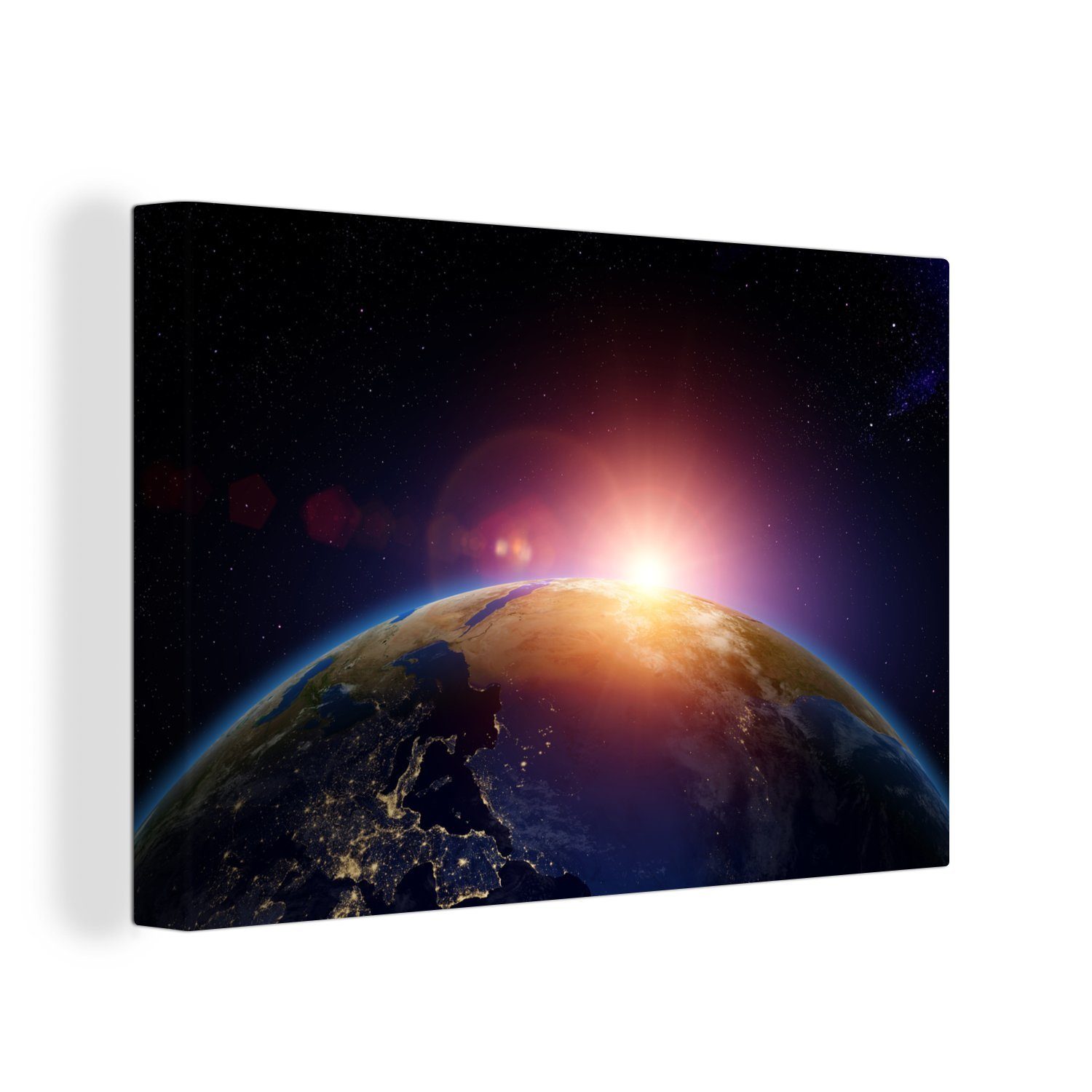 OneMillionCanvasses® Leinwandbild Erde - Sonne - Universum - Weltraum, (1 St), Wandbild Leinwandbilder, Aufhängefertig, Wanddeko, 30x20 cm