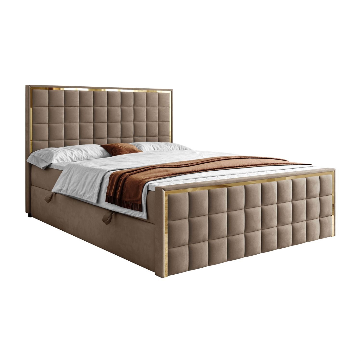 Lookway Boxspringbett mit zwei Bettkästen für Bettwäsche, ISADORA II GOLD (Boxspringbett mit Topper), Breite: 140/160/180x200 – Bild 4 von 5
