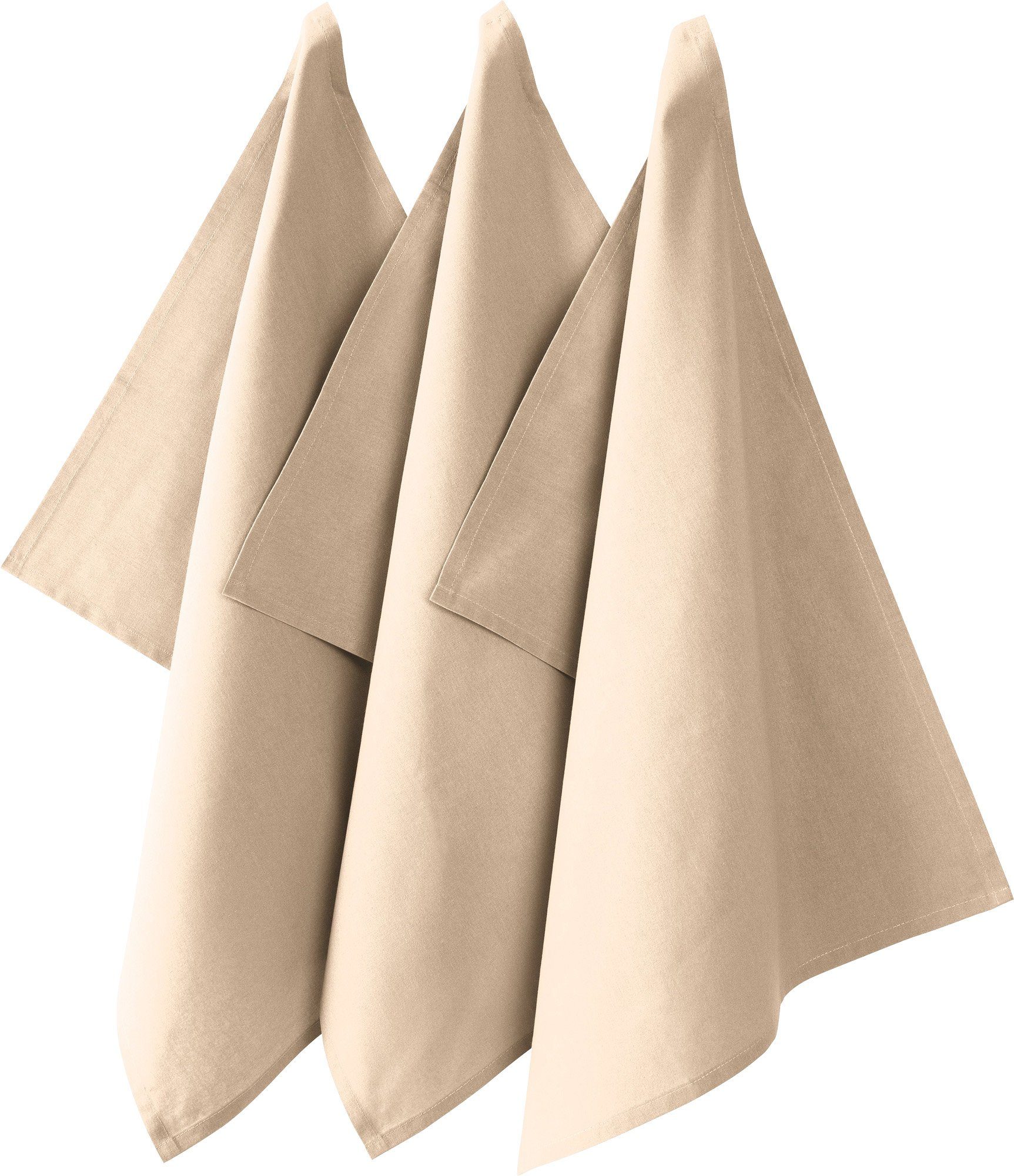 Baumwolle Uni 3er-Pack, "Seattle" Geschirrtuch beige (3-tlg), REDBEST Geschirrtuch