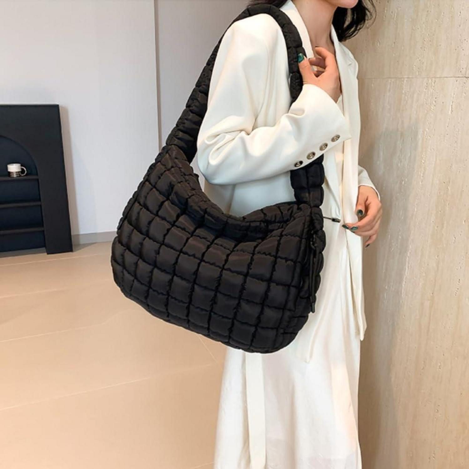 LuxusKollektion Shopper Große Puffer Schultertasche für Damen mit Reißverschluss, vielseitig