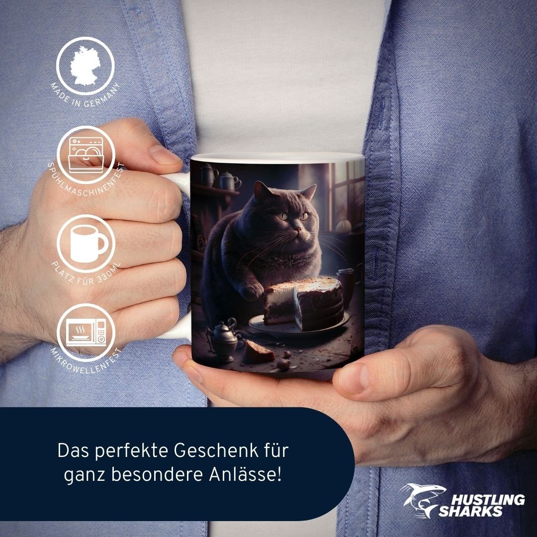 Tasse Geschenk, Hustling mit 330 Sharks Katze Hungrige Sharks® Tiermotiv ml - - Tasse Hustling