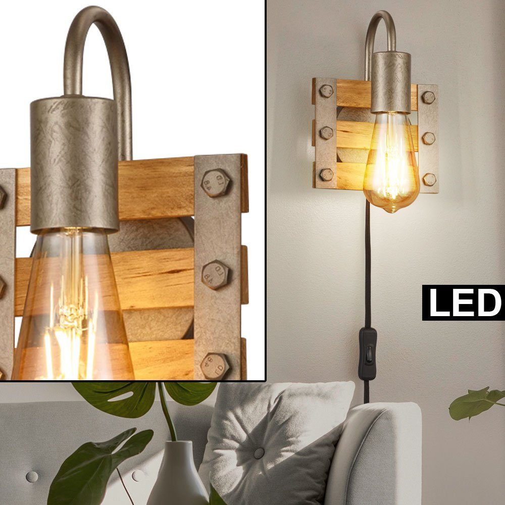 Retro eckig etc-shop Holz Lampe LED Design Leuchte Wandleuchte, Wand Vintage