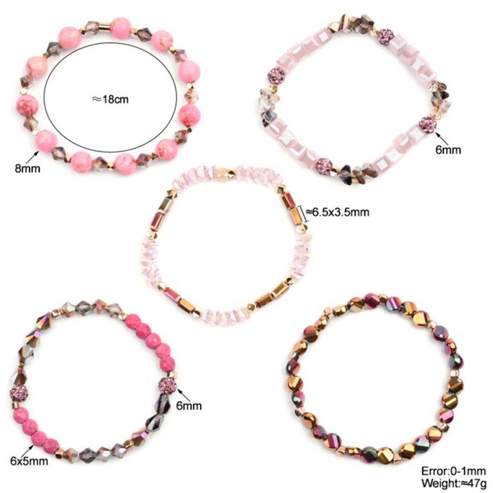 Armband(Set, 5-tlg), Naturstein Dekorative Kristall-Perlenschnüre,farbigen Armband Set Perlen