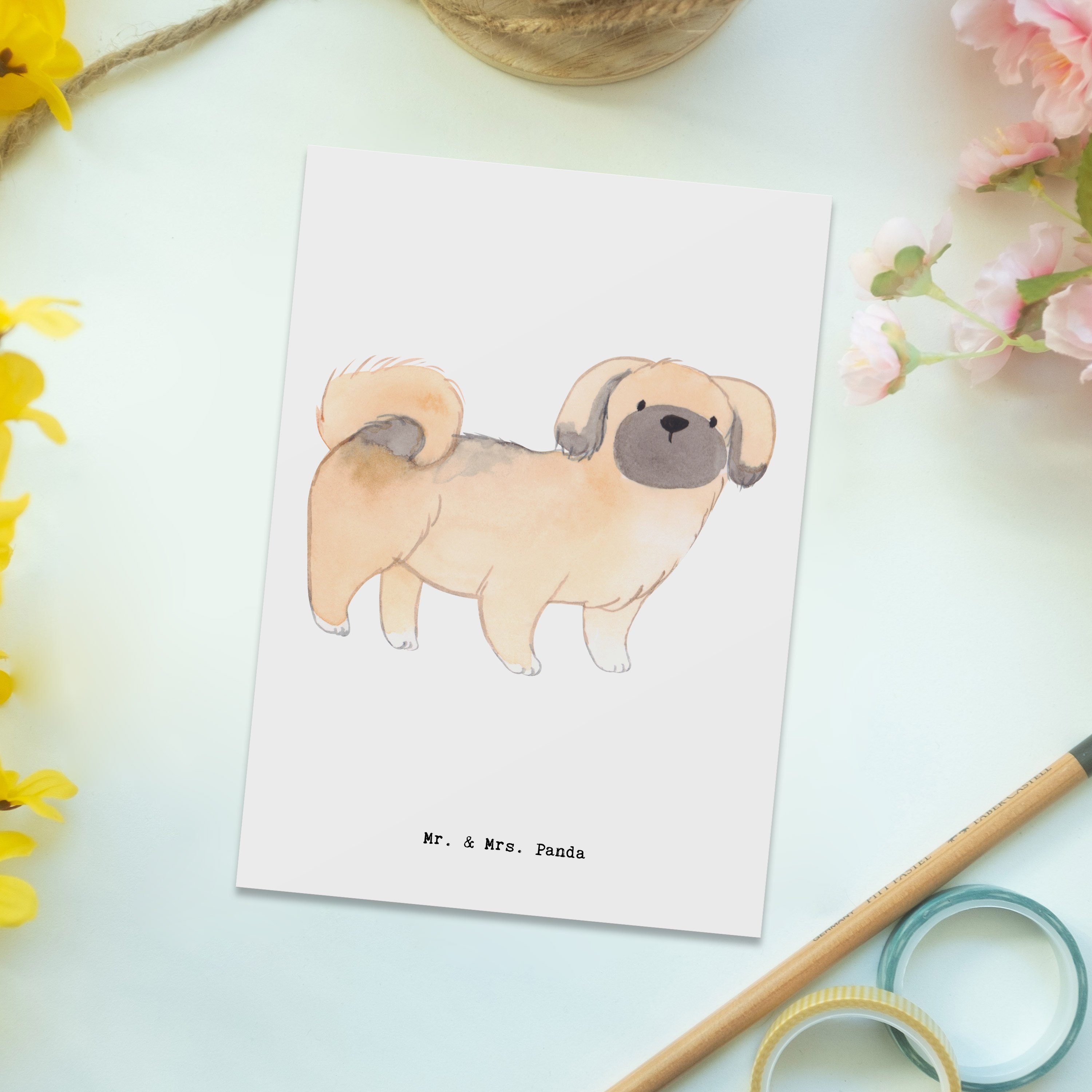 Mr. & Mrs. Panda Postkarte Weiß Rassehund, - Hundebesitzer, Pekingese Dankesk Moment Geschenk, 