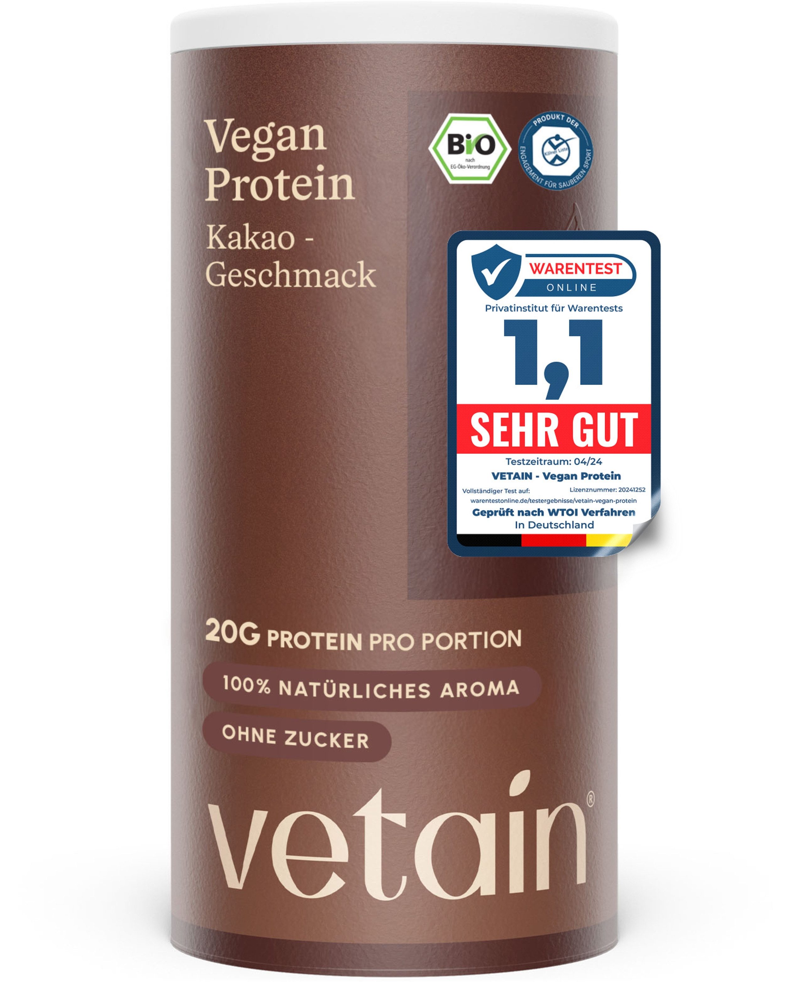 VETAIN Protein Pulver Vegan - Bio Protein Pulver, 540 g, Fermentiertes Erbsenprotein, ohne Stevia, Sucralose & Aspartam