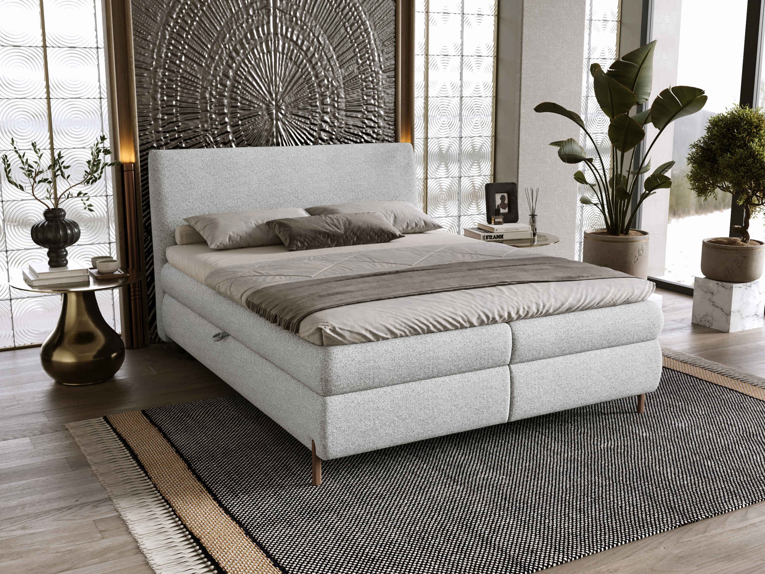 MIRJAN24 Boxspringbett Evia (mit zwei Bettkästen für die Bettwäsche), Polsterkopfteil, Härtegrad: H3, Topper