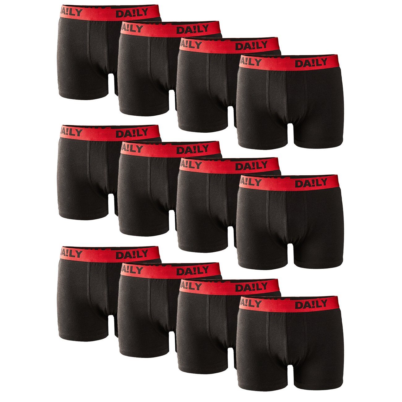 Retro Rot/Schwarz Trunks Boxer mit (Daily4) DA!LY UNDERWEAR Basic Boxershorts Stretch (12-St)