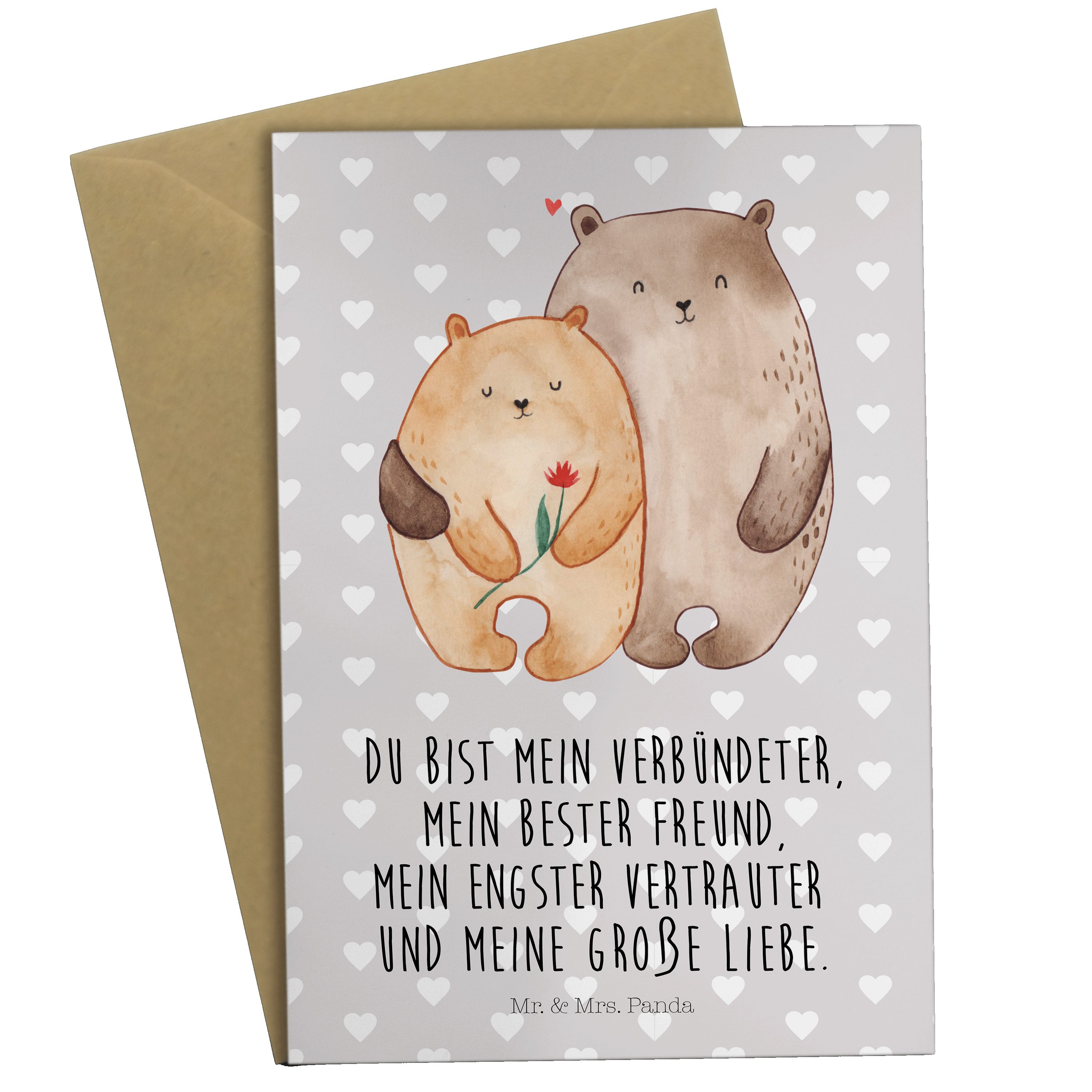 Mr. & Mrs. Panda Grußkarte Bären Liebe, Glückwunschkarte, Grau Pastell, Grußkarten, Liebe, hochz