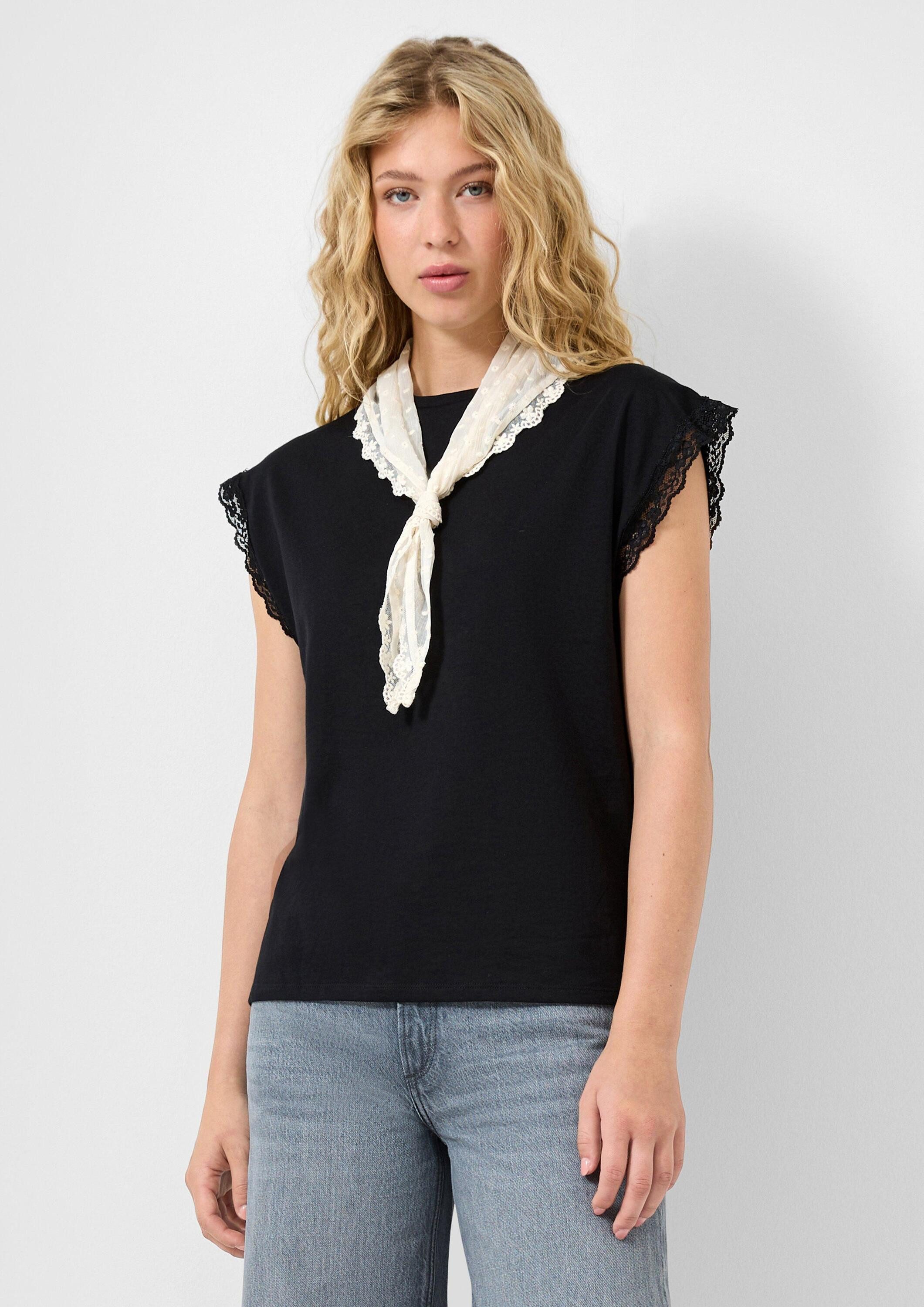 QS Kurzarmshirt T-Shirt Shirt mit Spitze