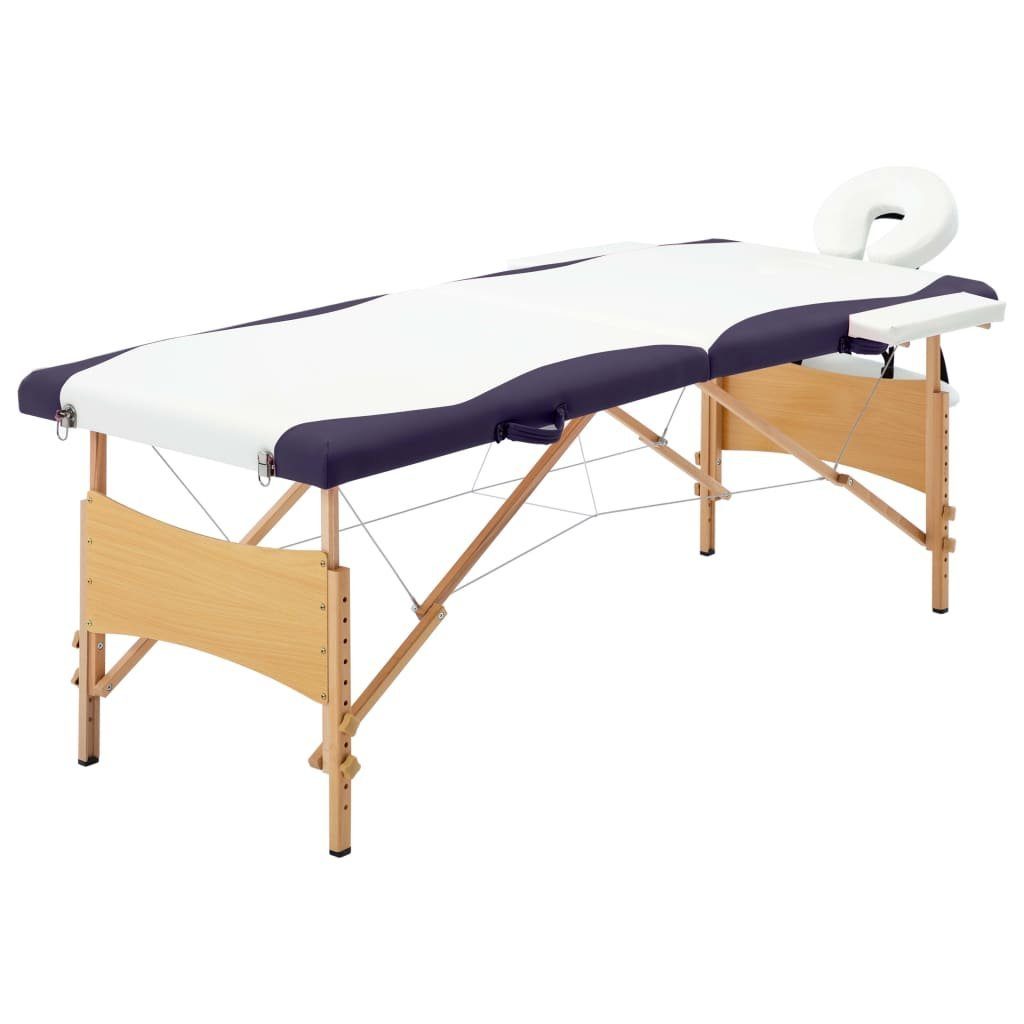 vidaXL Holzgestell Lila Massageliege mit Klappbar und Massageliege Weiß 2-Zonen