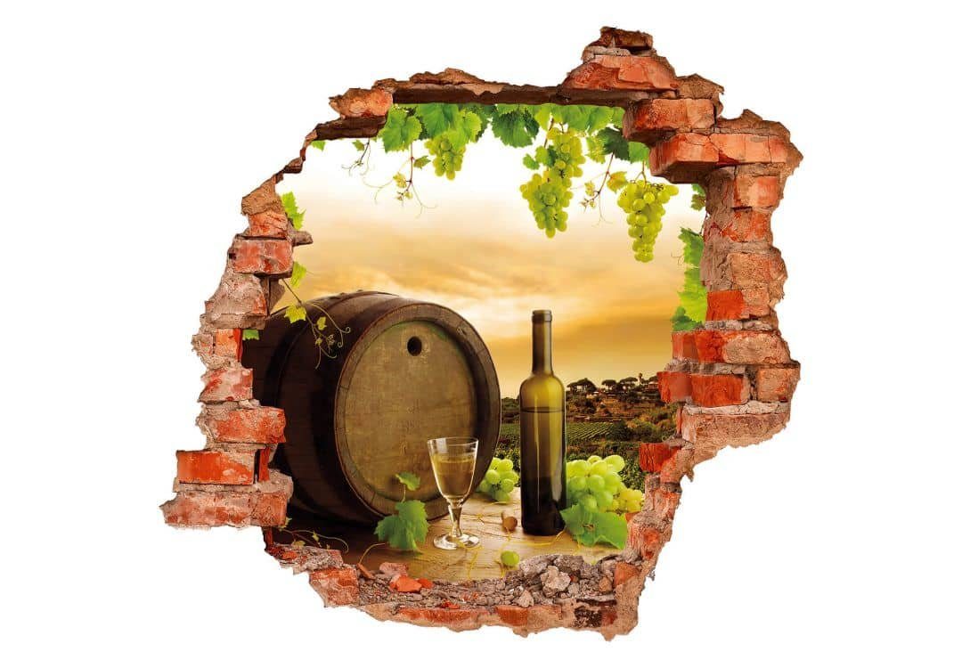 K&L Wall Art Wandtattoo 3D Wandtattoo Weinreben Aufkleber Trauben Weinfass Weinflasche, Mauerdurchbruch Wandbild selbstklebend