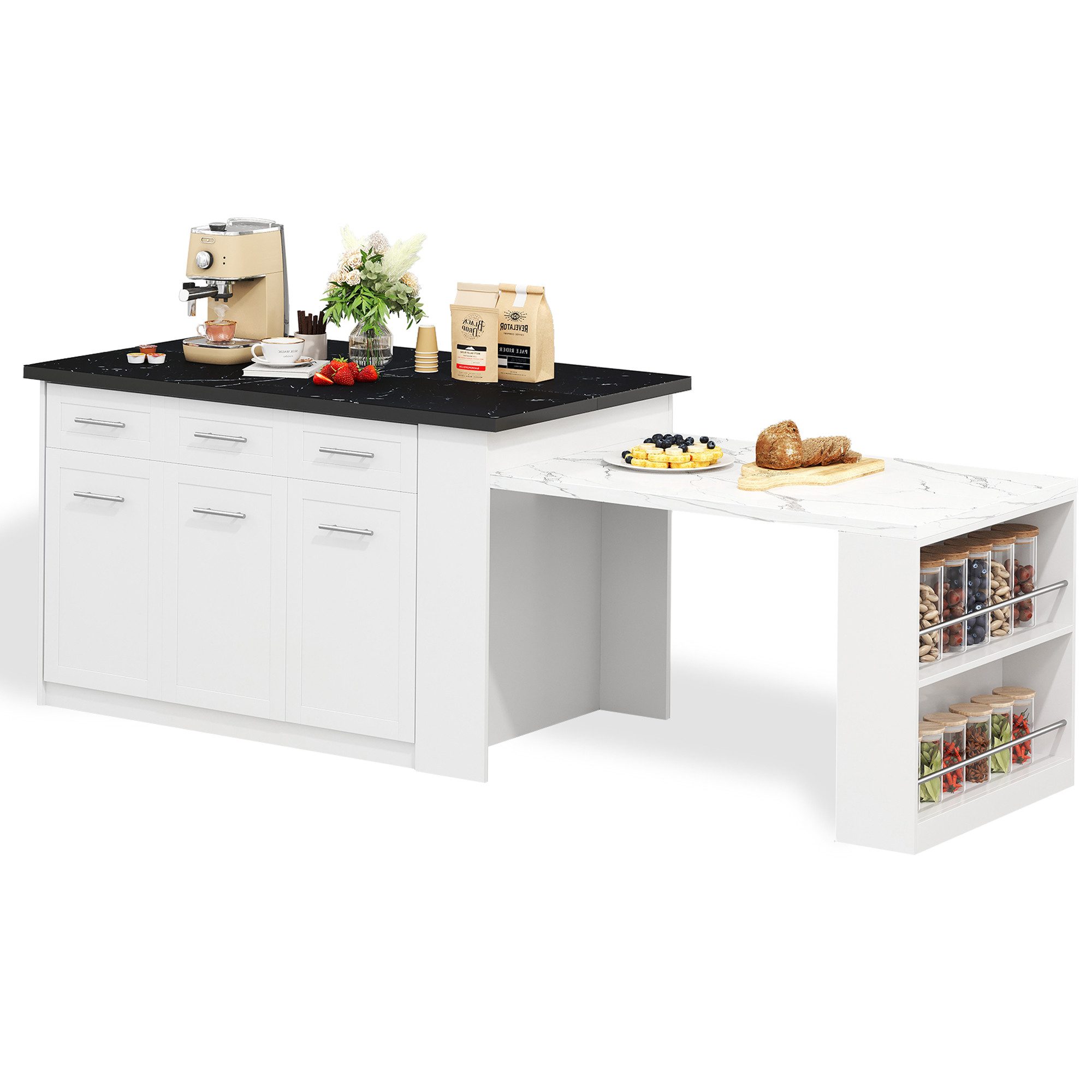 Flieks Kücheninsel mit ausziehbarer Esstisch und großer Stauraum, (Schrankm günstig online kaufen