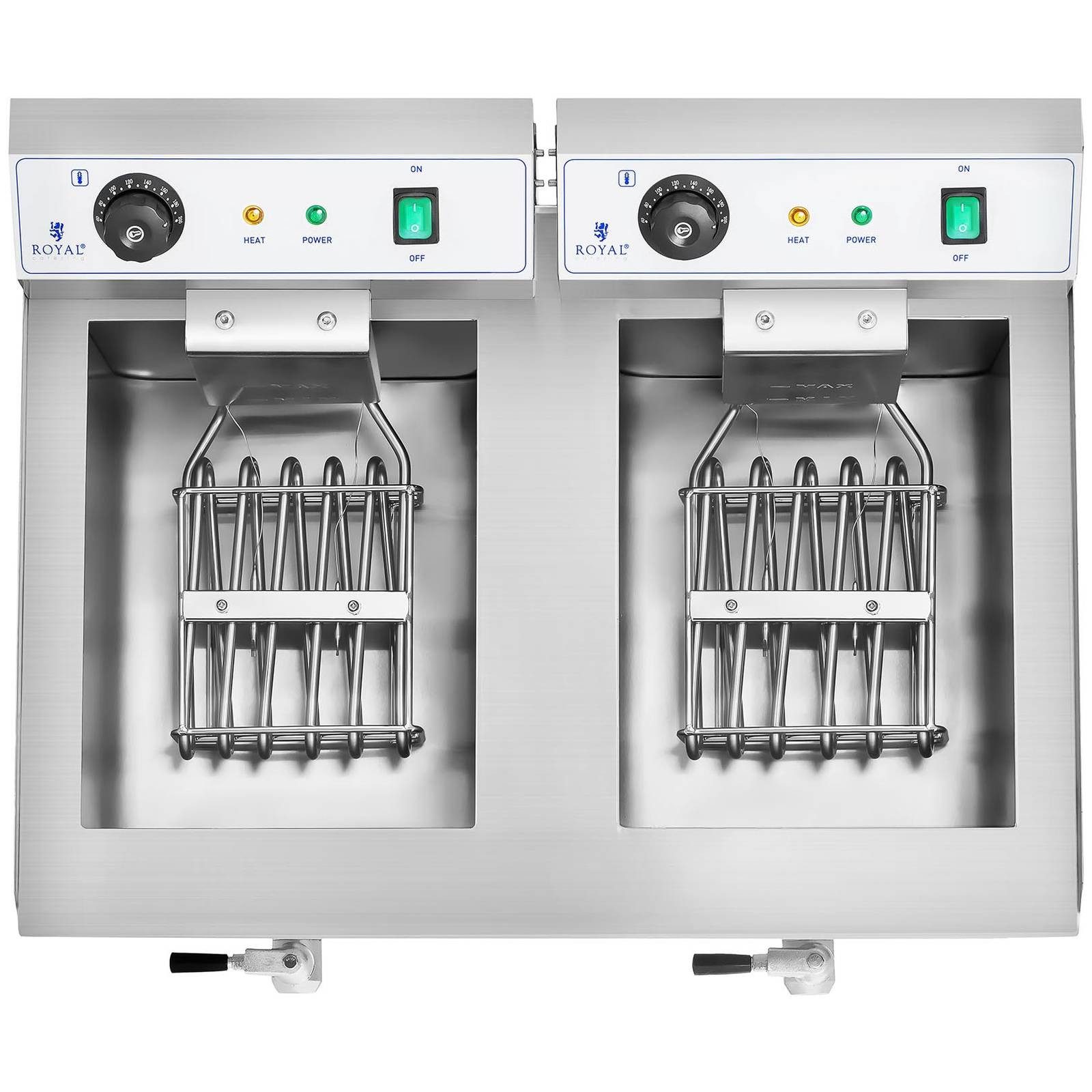 Royal Catering Fritteuse RCEF 16DH-1, 6400 W, 2 x 16 L Doppel mit Ablasshahn Kaltzonen