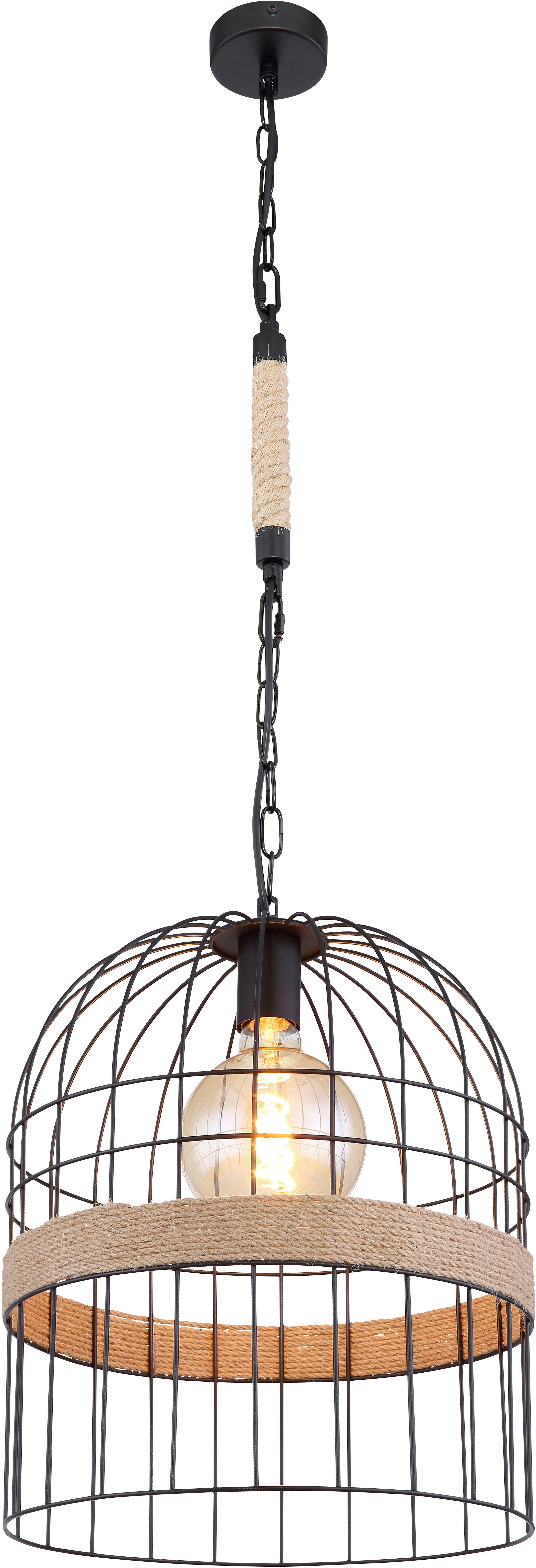 GLOBO LIGHTING Hängeleuchte HALIA, Leuchtmittel wechselbar, Schwarze Hängeleuchte mit braunen Metallstäben und Kette, E27 60W