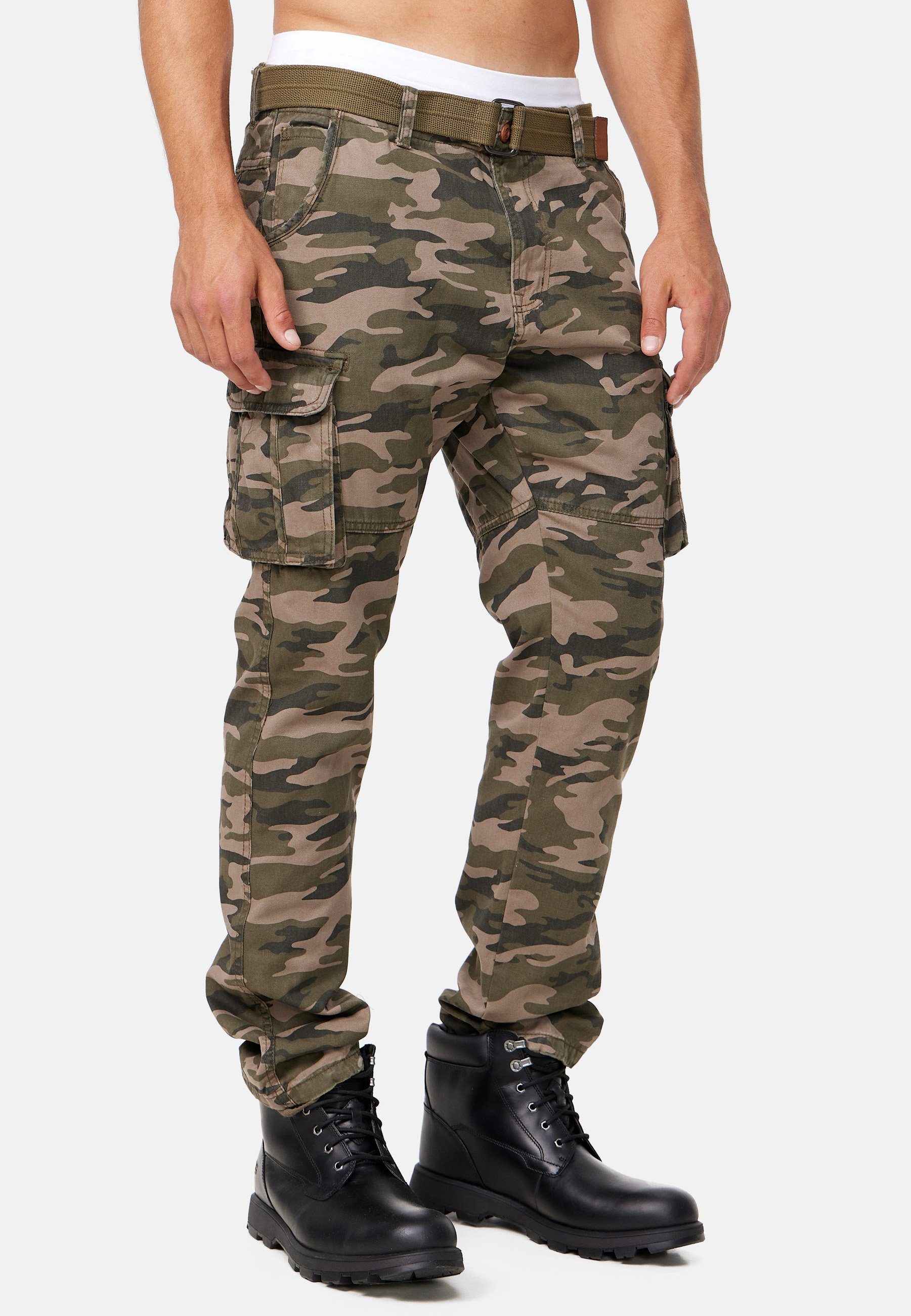 Indicode Cargohose Herren William Cargo Hose Herrenhose mit 7 Taschen, inkl. Gürtel