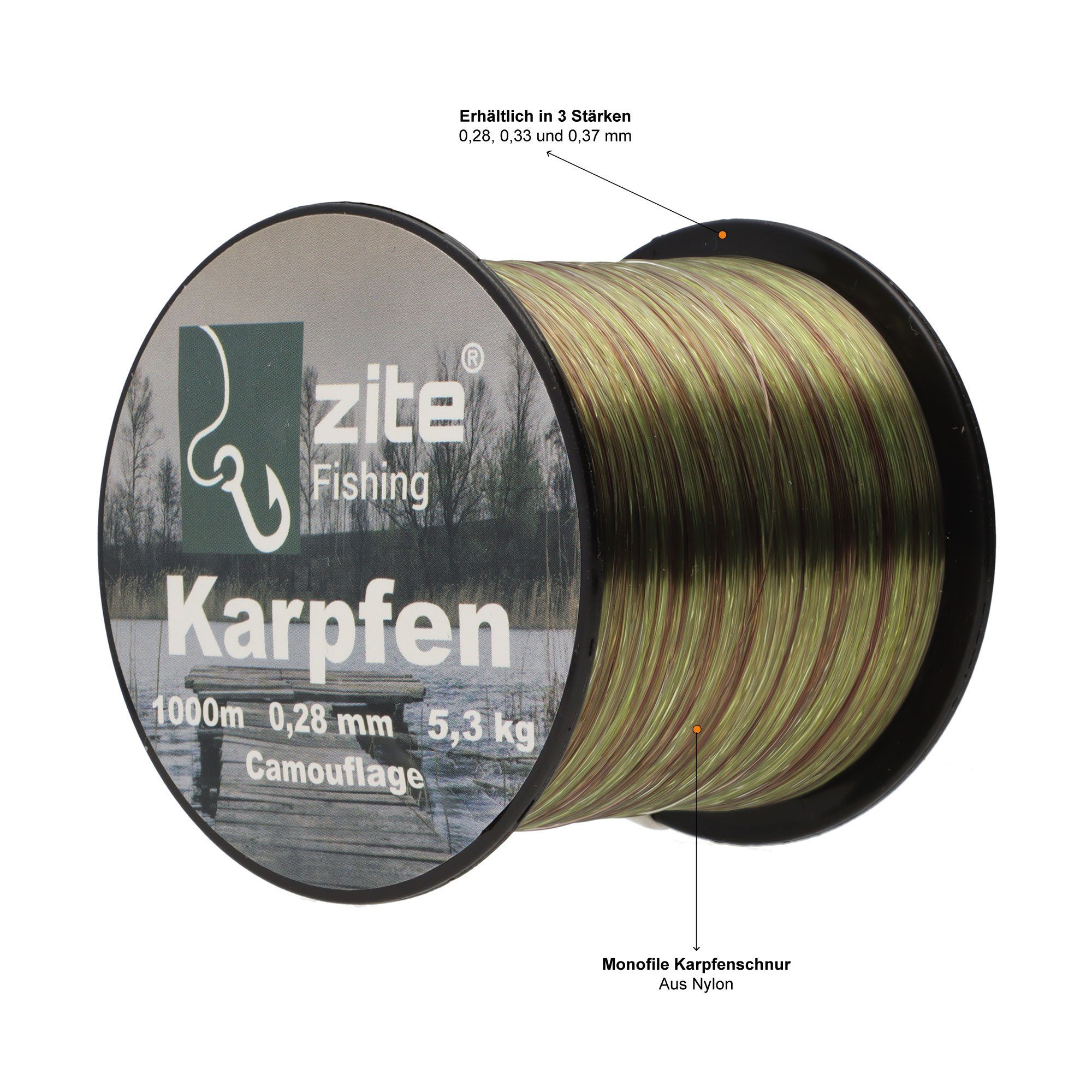 Zite Angelschnur Camouflage Karpfen Angelschnur 0,28mm - Nylonschnur 5,8 kg Tragkraft