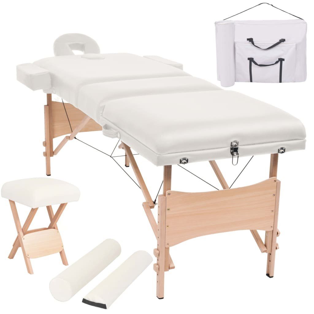 vidaXL Massageliege Massageliege 3-Zonen mit Hocker Klappbar 10 cm Sitz Weiß