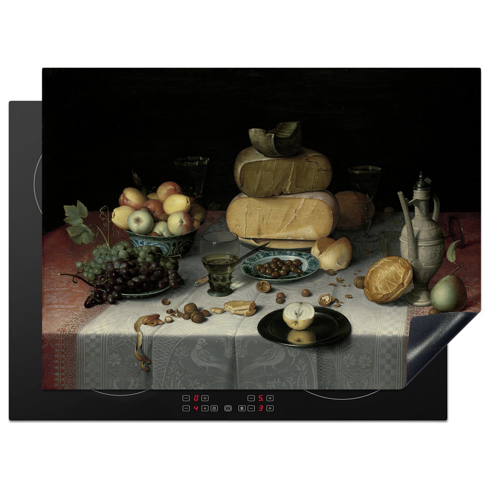 MuchoWow Herdblende-/Abdeckplatte Stilleben mit Käse - Gemälde von Floris Claesz. van Dijck, Vinyl, (1 tlg), 71x52 cm, Induktionskochfeld Schutz für die küche, Ceranfeldabdeckung