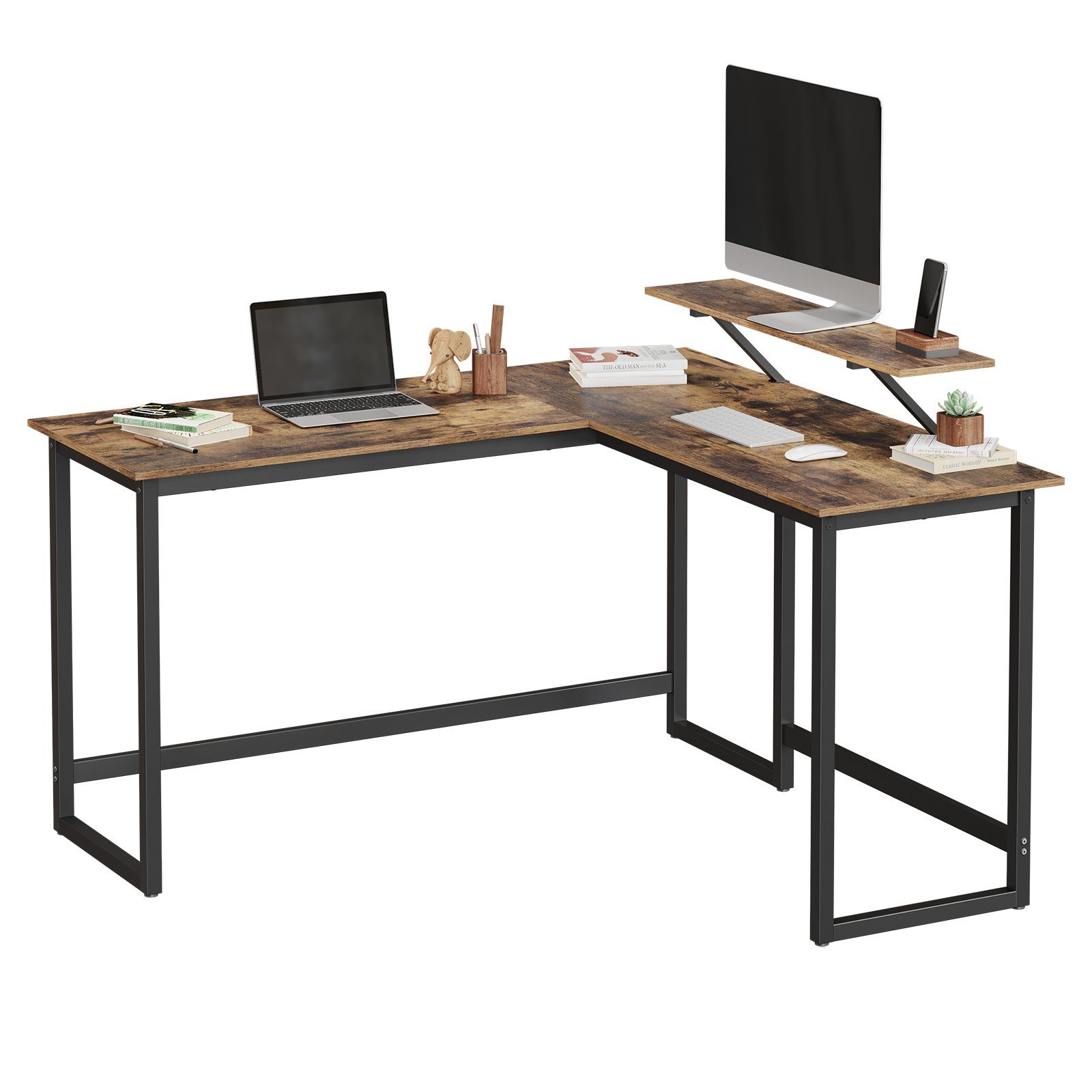 VASAGLE L-Form Computertisch, Schreibtisch vintage Eckschreibtisch 140x130x76/91cm