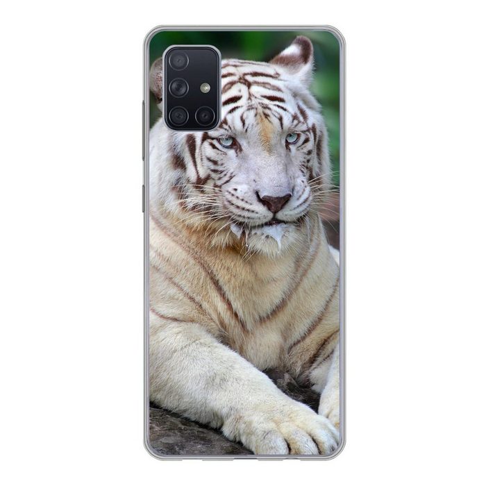 MuchoWow Handyhülle Weißer Tiger - Baumstamm - Wald Phone Case Handyhülle Samsung Galaxy A71 Silikon Schutzhülle