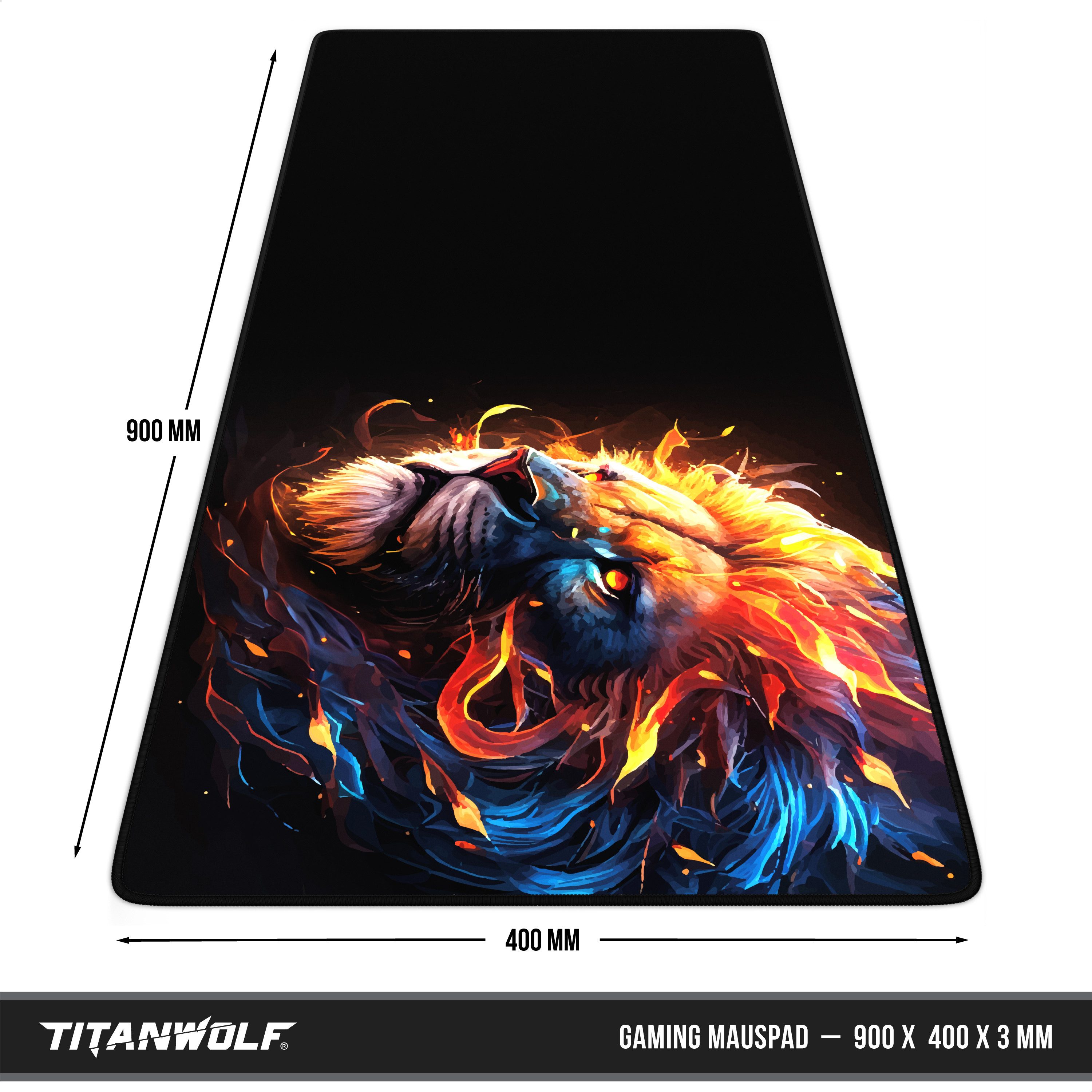 Titanwolf Gaming Mauspad XXL Speed Mousepad 900 x 400 x 3 mm, Schreibtischauflage, abwaschbar (1-St), rutschfeste Rückseite, Geschwindigkeit & Präzision, Fire L – Bild 2 von 5